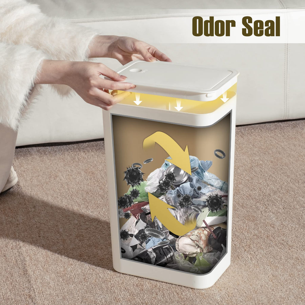 TrashAid 3 Pack Bathroom Trash Can with Lid, 2.6 Gallon / 10 Liter Small Garbage Can with Press Top Lid, Plastic Wastebasket with Pop-up Lid for Toilet, Office, Bedroom, Living Room, White