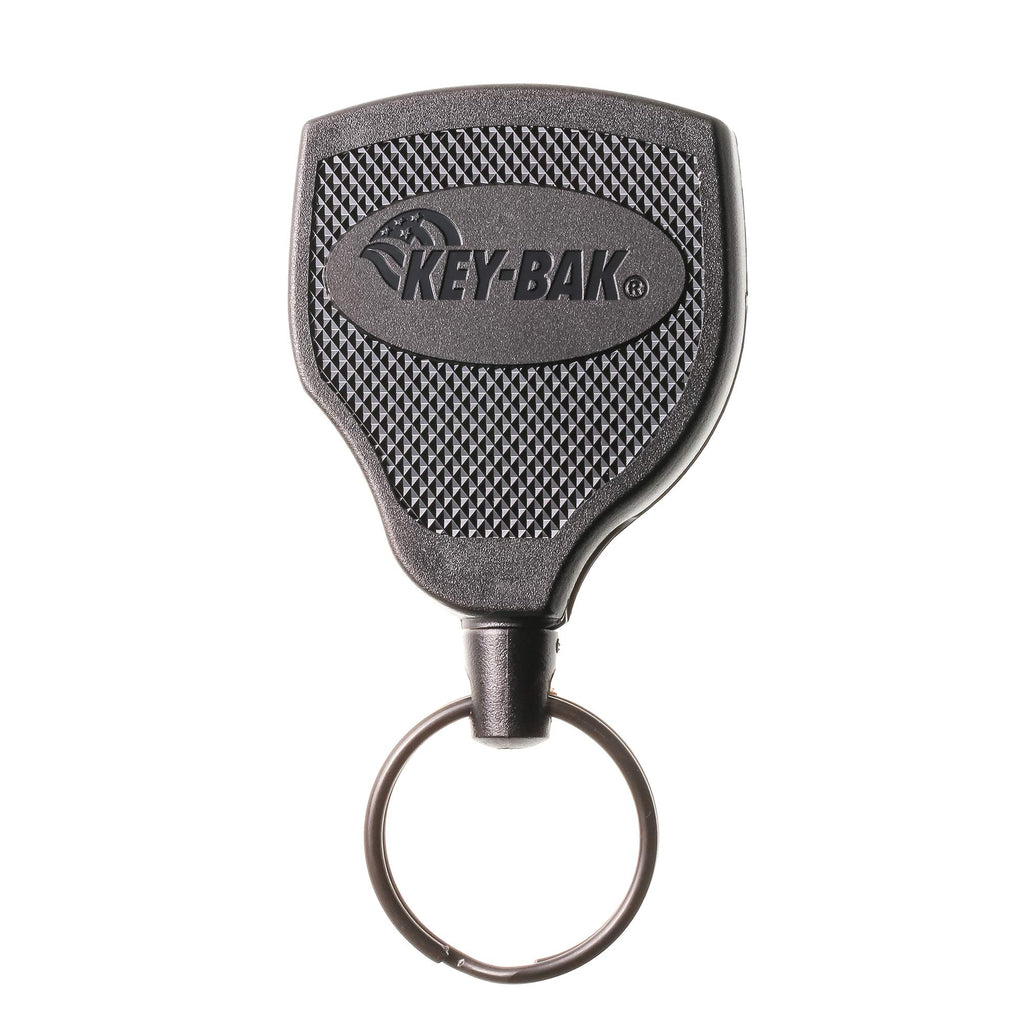 KEY-BAK SUPER48 HD 8oz. Locking Retractable Keychain, 48" Stainless Steel Cable, Tough Polycarbonate Case, Steel Belt Clip, Oversized Split Ring, Black - Made in USA - Heavy Duty (48" / 8oz.) (0S48-001)