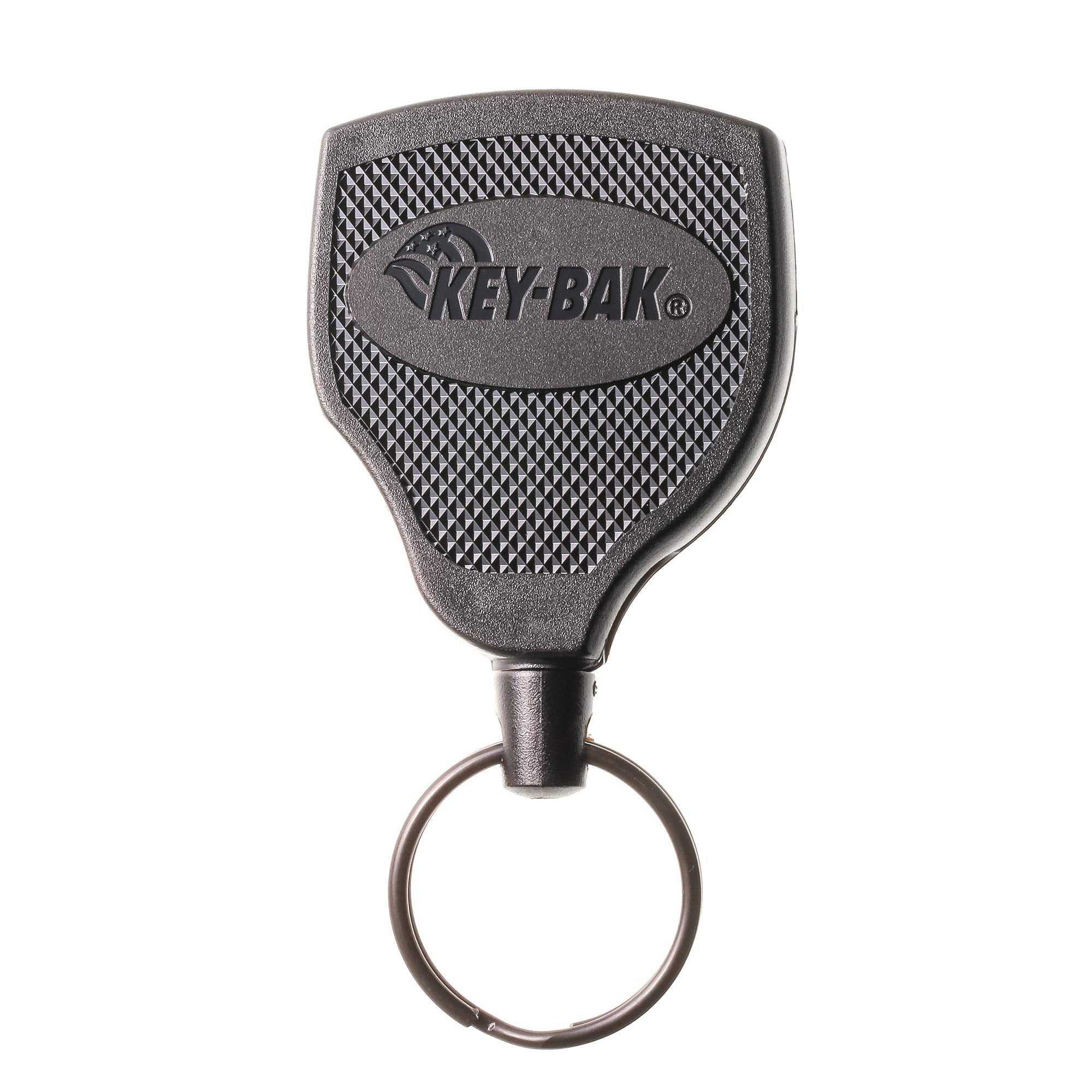 KEY-BAK SUPER48 HD 8oz. Locking Retractable Keychain, 48" Stainless Steel Cable, Tough Polycarbonate Case, Steel Belt Clip, Oversized Split Ring, Black - Made in USA - Heavy Duty (48" / 8oz.) (0S48-001)