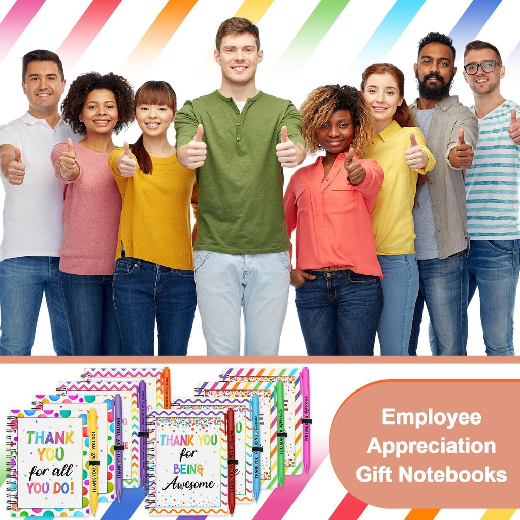 GANGBARU 16 Pcs Employee Appreciation Gifts Bulk Colorful Spiral Notebooks Inspirational Ballpoint Pens Thank You Gifts for Team Coworkers Office Staff Volunteer Assistant