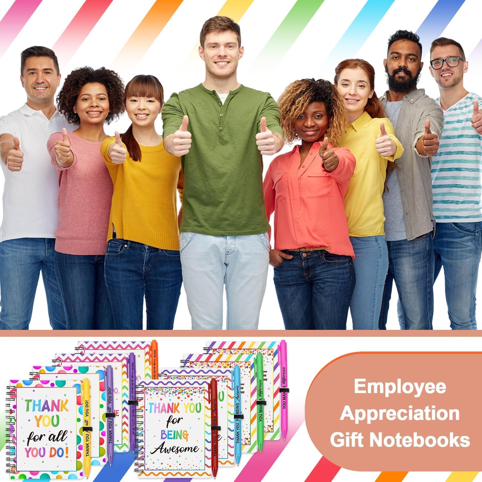 GANGBARU 16 Pcs Employee Appreciation Gifts Bulk Colorful Spiral Notebooks Inspirational Ballpoint Pens Thank You Gifts for Team Coworkers Office Staff Volunteer Assistant