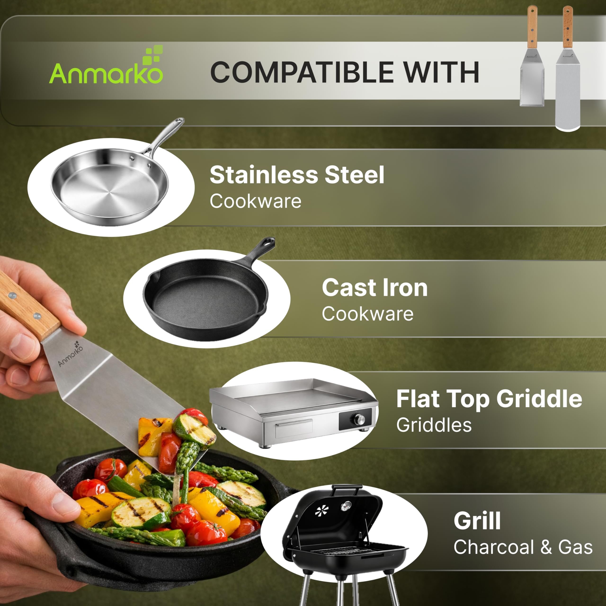 Professional Metal Spatula Set - Stainless Steel Spatula and Griddle Scraper - Heavy Spatula Griddle Accessories Great for Cast Iron Griddle BBQ Flat Top Grill - Commercial Grade