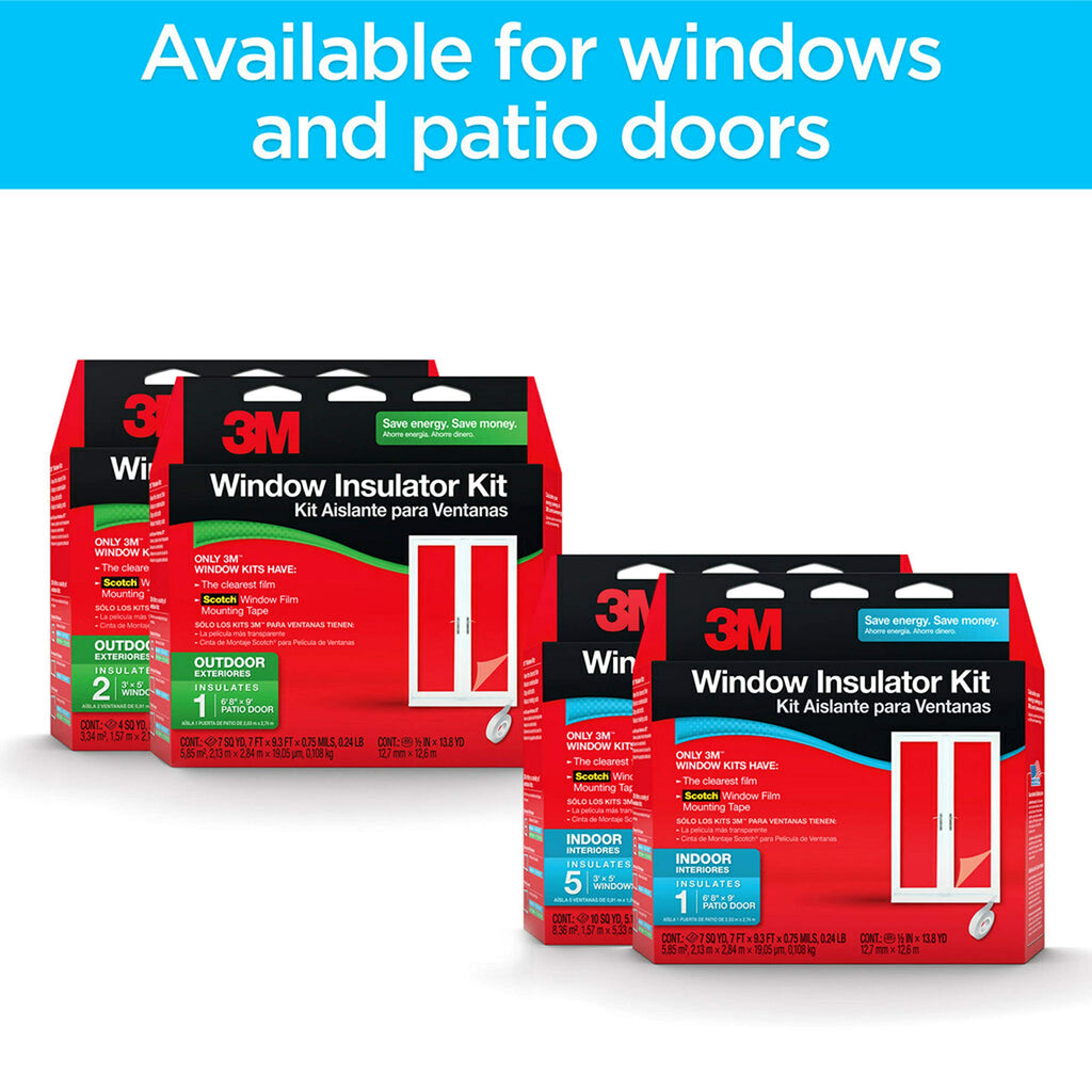 3M Indoor Window Insulation, Insulator Kit for 5 Windows 3ft x 5ft, Keeps Cold Air Out and Warm Air In, Includes Heat Shrink Window Film and Scotch Window Film Mounting Tape (2141W-6)