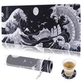 KuZaiALi Japanese Mount Fuji Cherry Blossoms Mouse Pad (Bouns: Coaster+Bag) 31.5x11.8 Inch 3mm Thick Extended Gaming Mousepad Non-Slip Water-Proof Keyboard Pad (Kanagawa Black)
