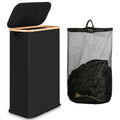 iEGrow 60L Slim Laundry Hamper with Lid Hampers for Laundry,Narrow Laundry Basket with Removable Inner Bag & Bamboo Handles Tall Thin Clothes Hamper for Clothes Toys Towels Organization（Black）