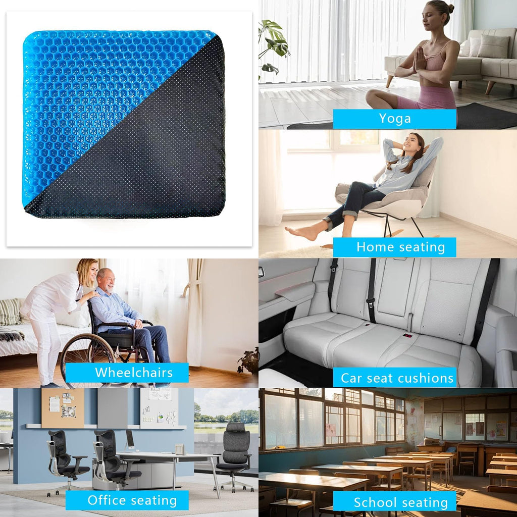 Gel Seat Cushion for Office Chair, 43 x 45 cm Double Layer Honeycomb Cooling Pad with 2 Washable Non Slip Covers, Pressure Relief Seat Cushion for Long Sitting, Car, Home and Wheelchair