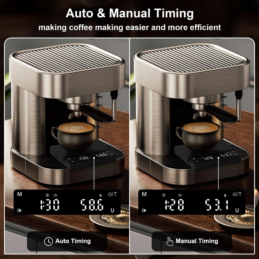 Diyife Mini Coffee Scale with Timer, [0.1g-2kg] Rechargeable Espresso Scale with 6 Units, High Temperature Resistant Glass Panel, Portable Kitchen Scale for Espresso and Pour-Over Coffee, Auto Timing