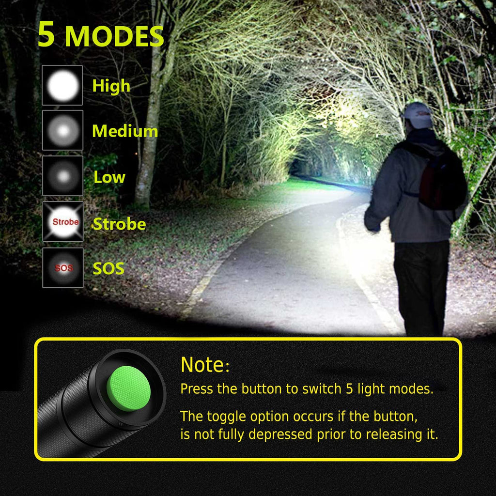 LED Flashlight, Ultra Bright XML T6 Handheld Flashlights - High Lumen, Zoomable, 5 Modes, Water-Resistant - Perfect for Camping Biking Home Emergency or Gift-Giving (3)