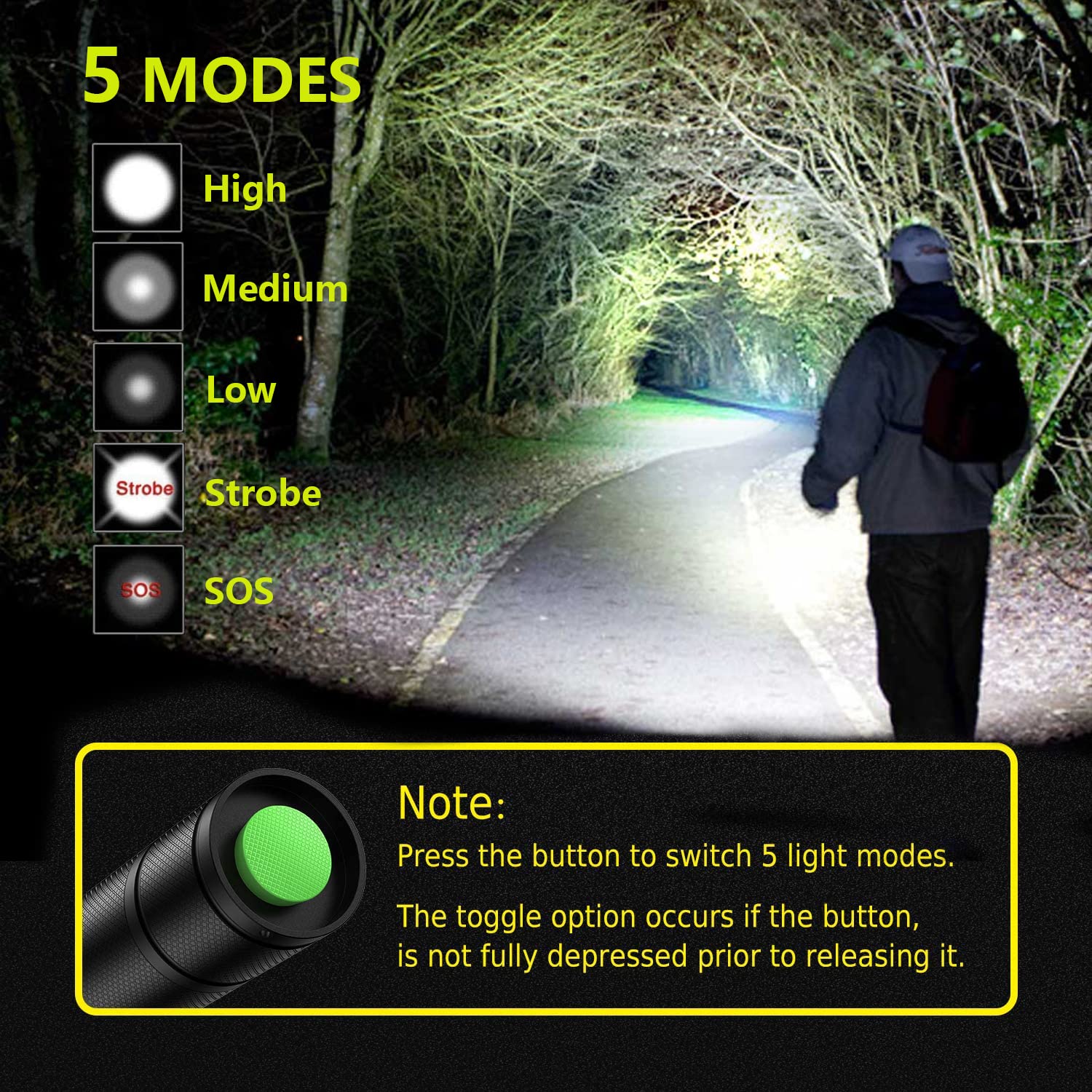 LED Flashlight, Ultra Bright XML T6 Handheld Flashlights - High Lumen, Zoomable, 5 Modes, Water-Resistant - Perfect for Camping Biking Home Emergency or Gift-Giving (3)