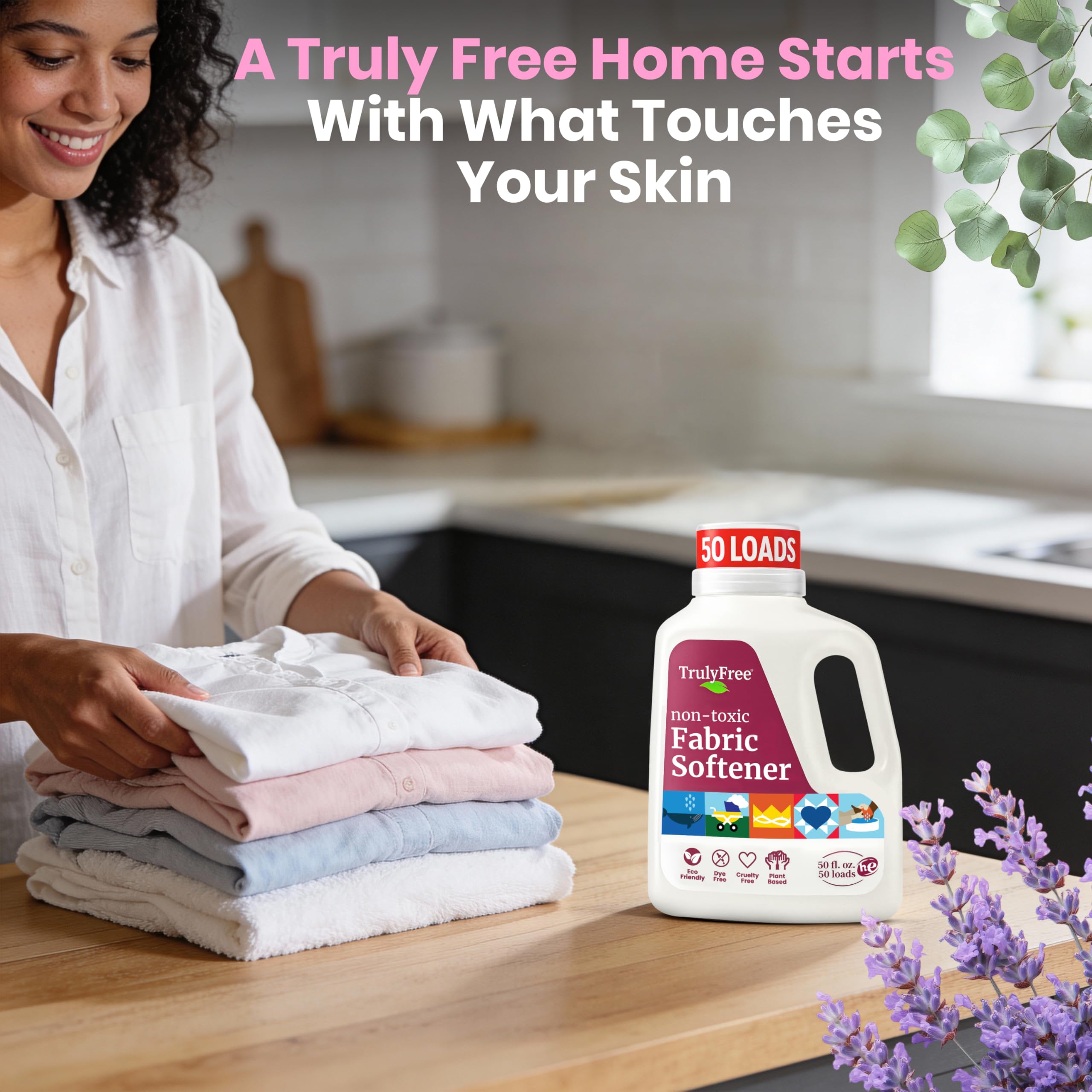 Truly Free Fabric Softening Conditioner for Clothes| Safe for Babies & Kids with Sensitive Skin | Plant-Based | Include 1 Refillable 50oz Bottle with Measuring Cap| Signature Scent Rinse(50 Loads)