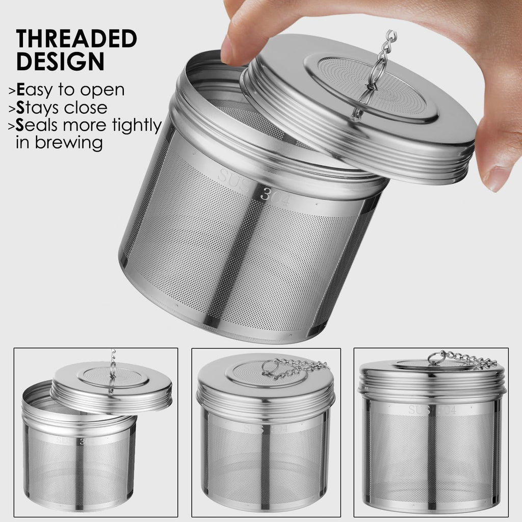 TEEMADE Extra Large Tea Infuser -304 Stainless Steel with Threaded Lid & Chain Hook-Perfect for Loose Leaf Tea,Cooking,Herbs,Iced Tea & Soup - Extra Fine Mesh Tea Strainers