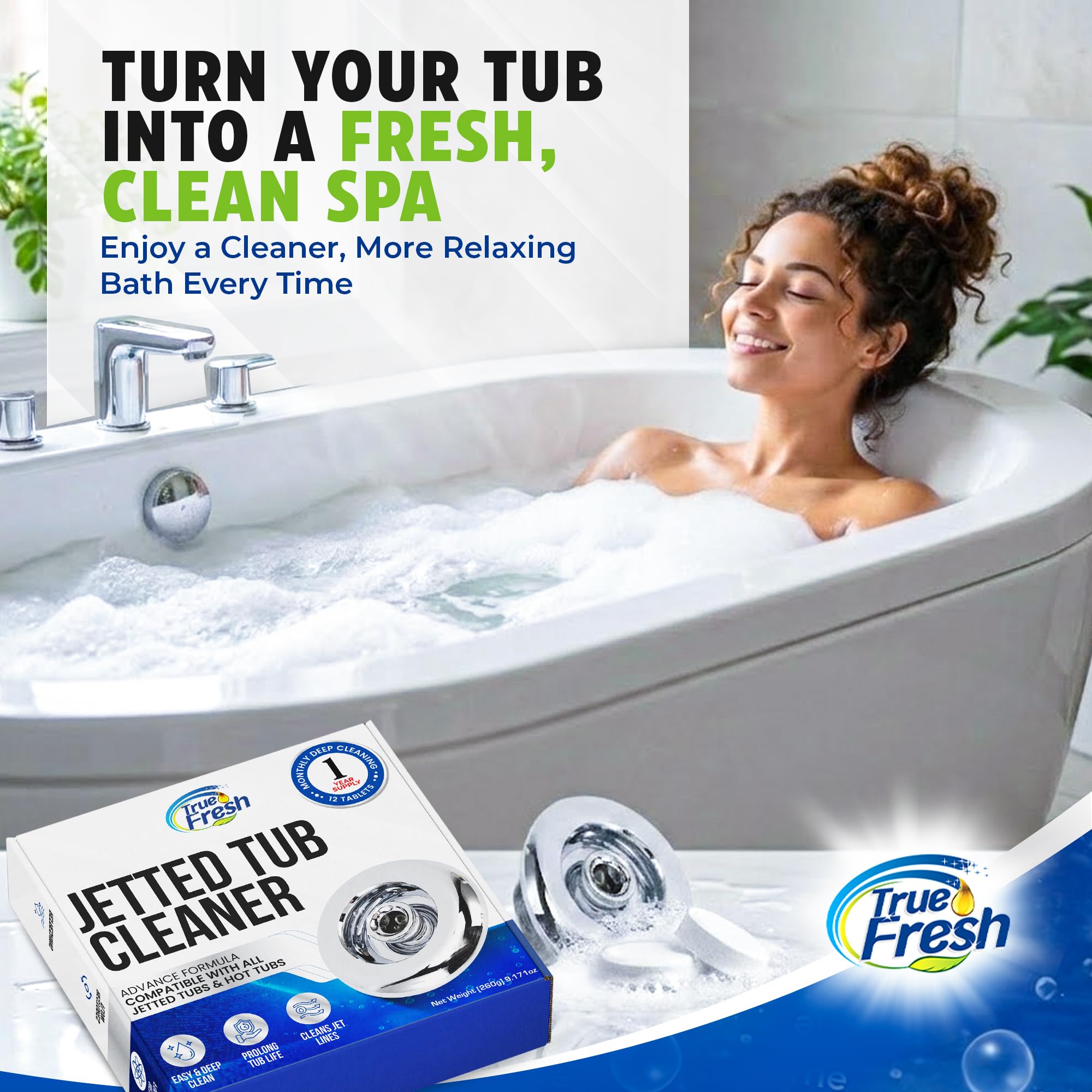 True Fresh Jet Tub cleaner bathtub jaccozi and whirpools cleaning tablets (12, Small)