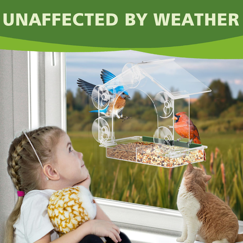 Window Bird Feeder for Outdoors, Clear Bird Feeders with 5 Extra Strong Suction Cups, Sturdy and Durable Bird House for Window Viewing Outside, Garden Decor Gifts for Bird Lover