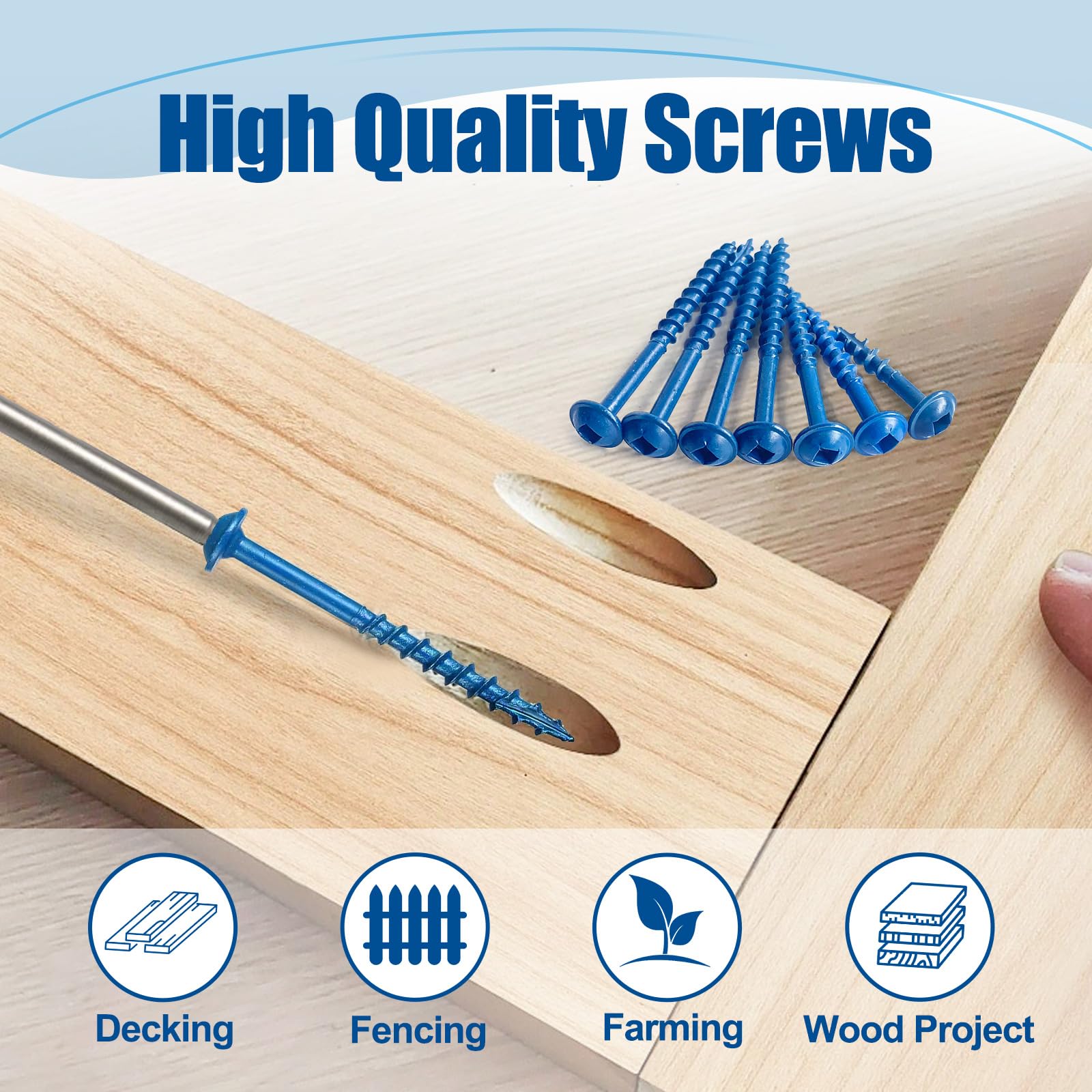 ANCHOREASE Pocket Hole Screws #8×1″, 300 PCS Exterior Pocket Screw, Coarse Thread, Square Drive, Washer Head, Blue Coated Wood Screws, 100mm Drive Bit Included