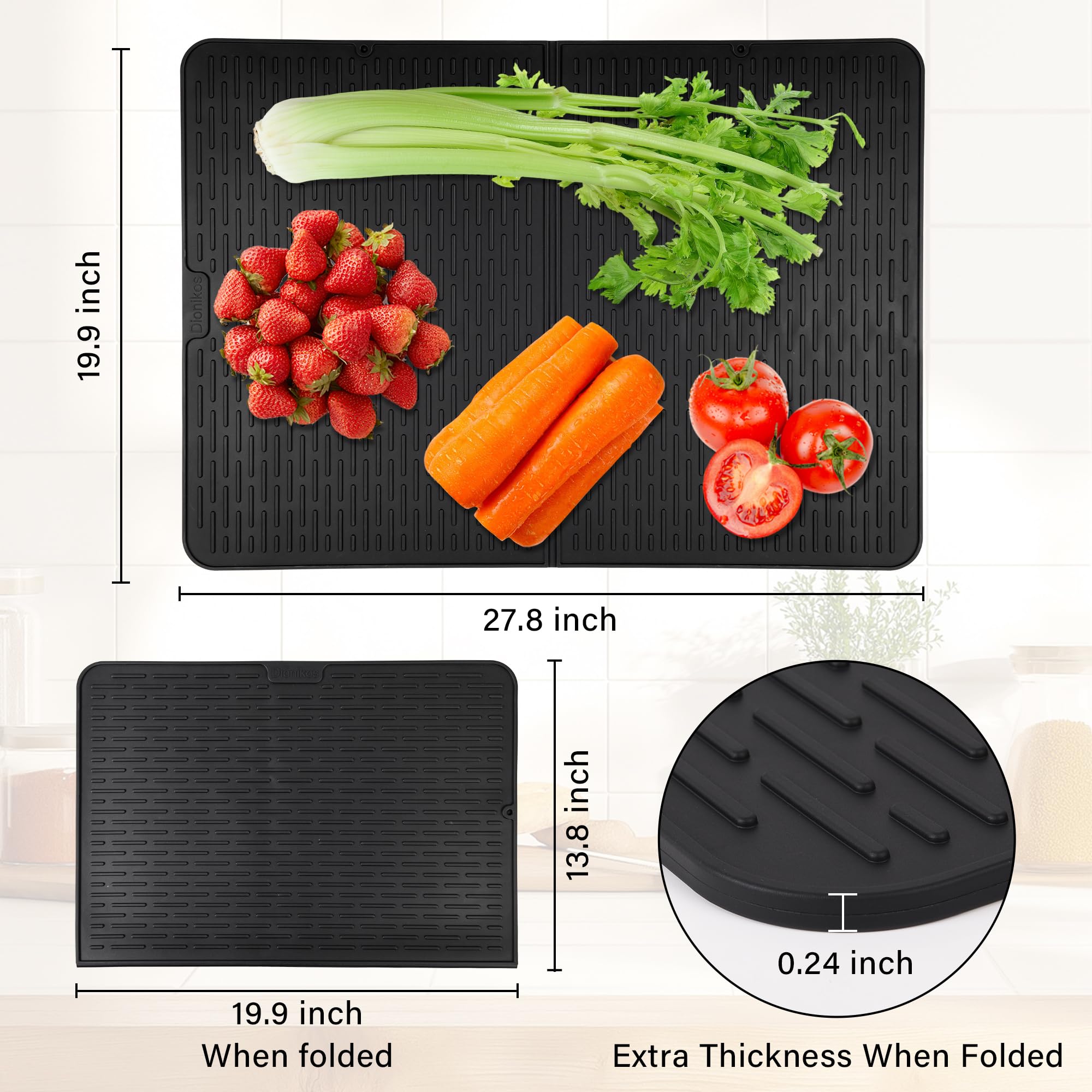 Thick Foldable Silicone Stove Top Cover – 50 × 71 cm (20 × 28 in) Stove Top Covers for Electric Stove, Induction Cooktop Protector, Glass Top Stove Cover, RV Stove Top Cover & Dish Drying Mat (Black)