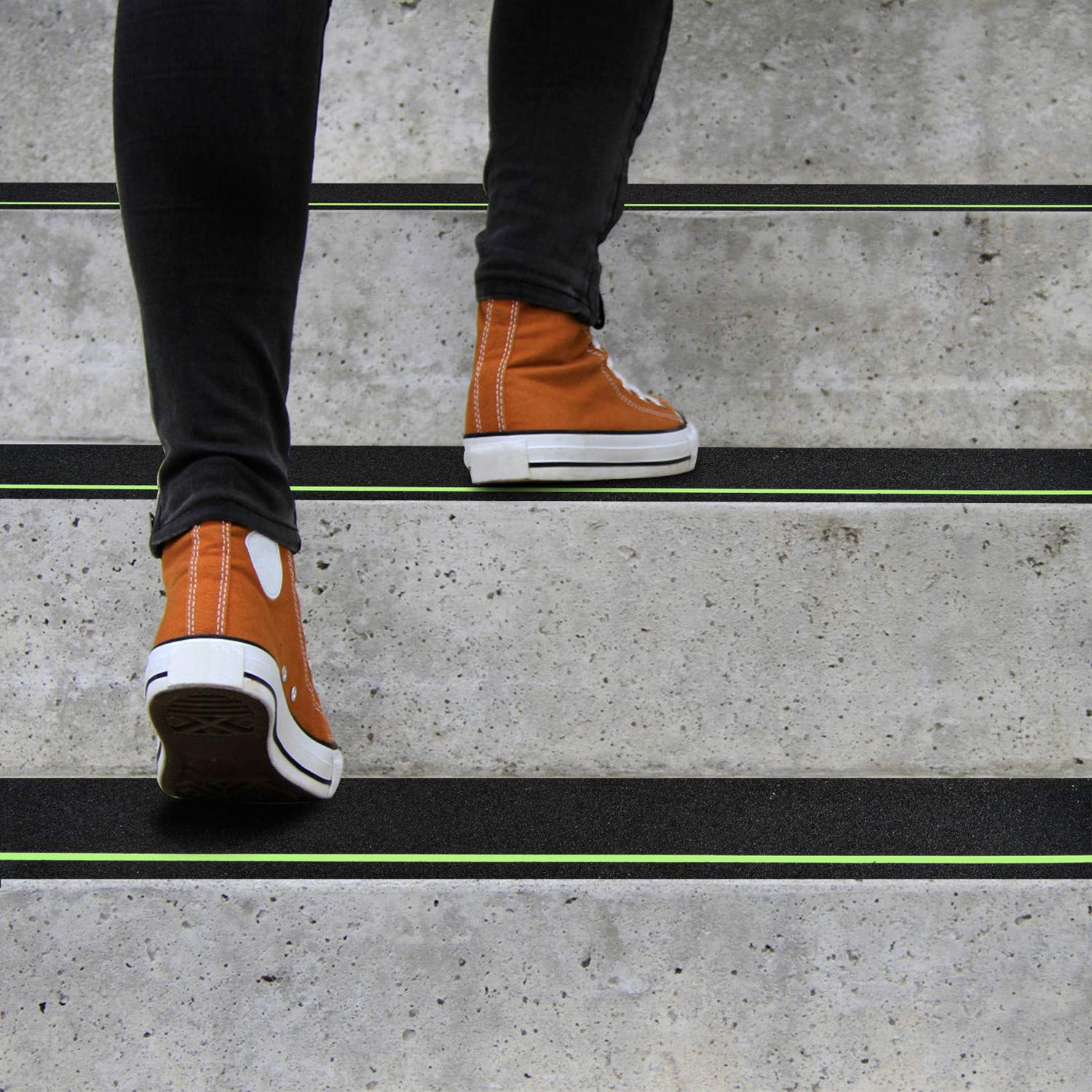 COSIMIXO 30" X 4"(10-Pack) Anti Slip Traction Treads with Glow in The Dark Stripe,Best Grip Tape Non Slip, Outdoor Non Skid Tape, High Traction Friction Abrasive Adhesive for Stairs Step