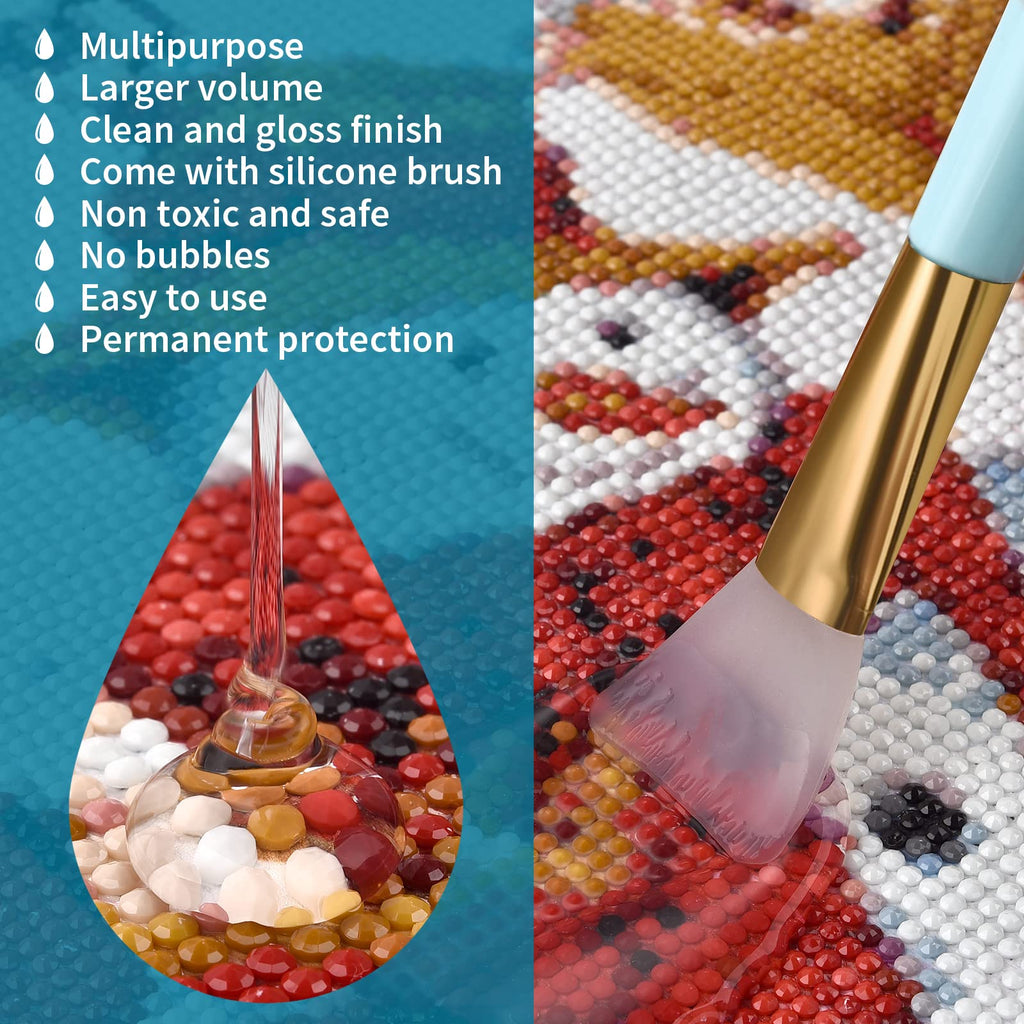 LANBEIDE Updated Diamond Painting Sealer 200ML with Silicone Brush 2 Packs, 5D Diamond Painting Glue Sealer for Diamond Art Coaster Permanent Hold & Shine Effect Conserver for Jigsaw Puzzles (14 OZ)