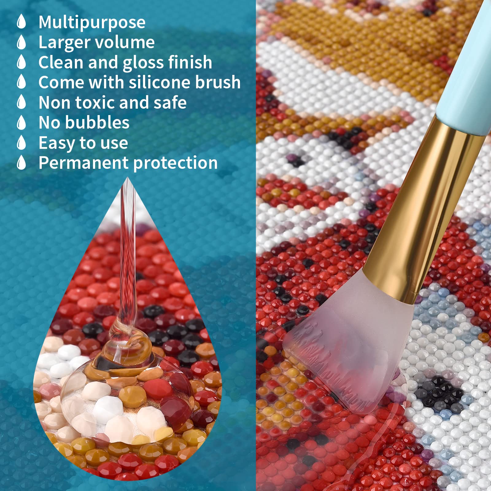 LANBEIDE Updated Diamond Painting Sealer 200ML with Silicone Brush 2 Packs, 5D Diamond Painting Glue Sealer for Diamond Art Coaster Permanent Hold & Shine Effect Conserver for Jigsaw Puzzles (14 OZ)
