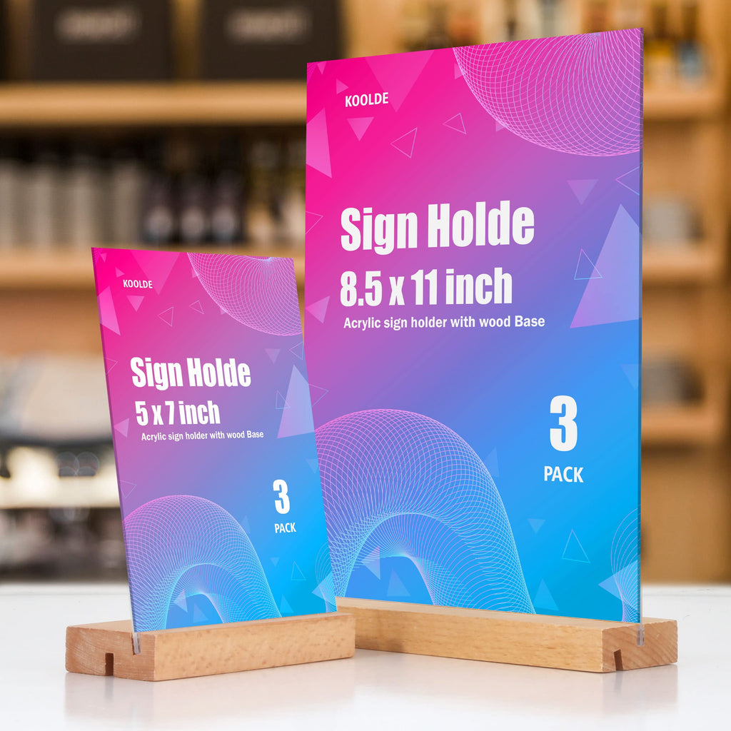 3 Pack Acrylic Sign Holder 8.5x11 with Wood Base L/T Shape 2 in 1 Acrylic Frame Wood Sign Holder Display Stand for Restaurant, Wedding, Office