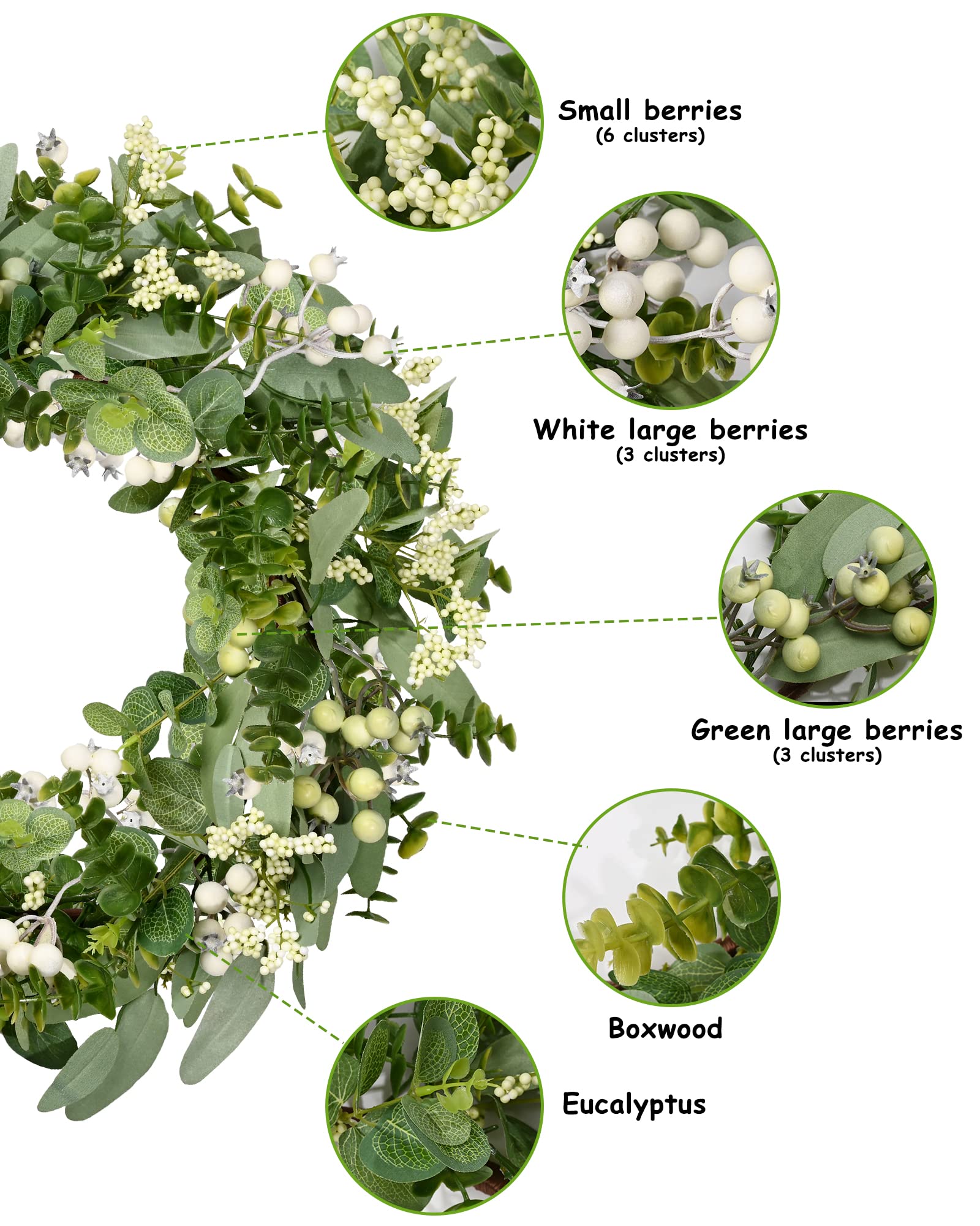 Green Eucalyptus Leaves Front Door Wreath, Vlorart 19 Inch Artificial Spring Summer Greenery Wreath Front Door Decoration Boxwood with Big Berries Farmhouse Outdoor Year-Round - Indoor/Outdoor