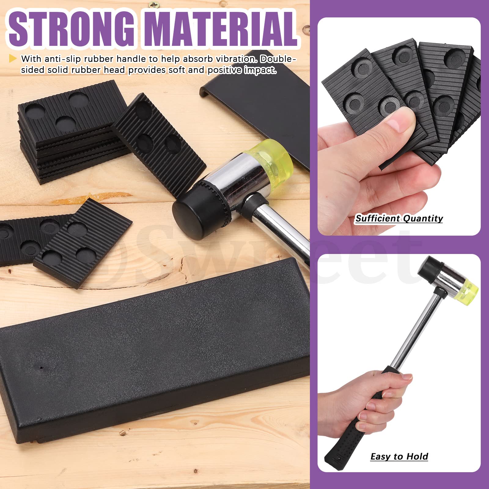 Swpeet 33Pcs Laminate Wood Flooring Installation Kit, Including Heavy Duty Double-Faced Mallet with Non Slip Soft Handle, Upgraded Pull Bar with Tapping Block and 30Pcs Spacers