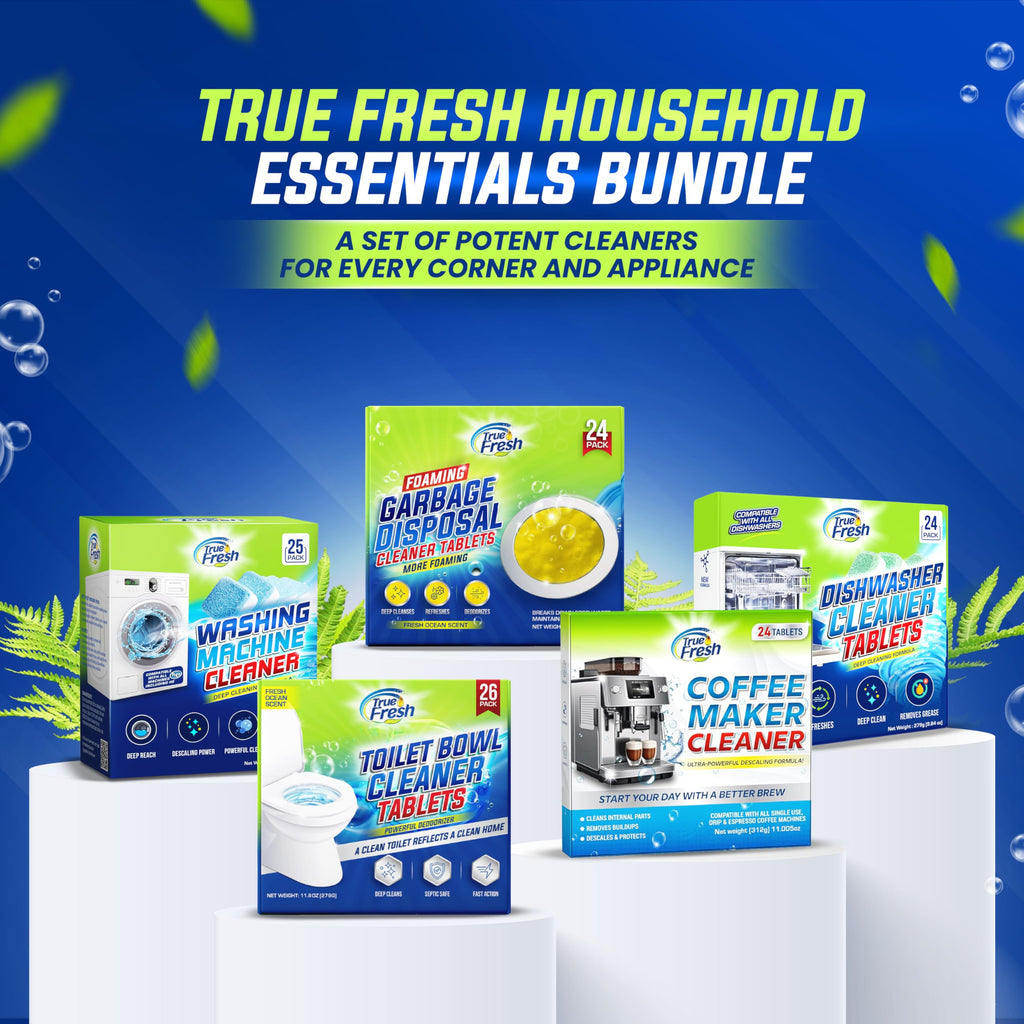 True Fresh Dishwasher Cleaner & Deodorizer Tablets 24-Pack, 20g Each - Powerful Limescale & Odor Removal - Deep Clean for Sparkling Dishwashers - Safe, Effective, and Compatible with All Models