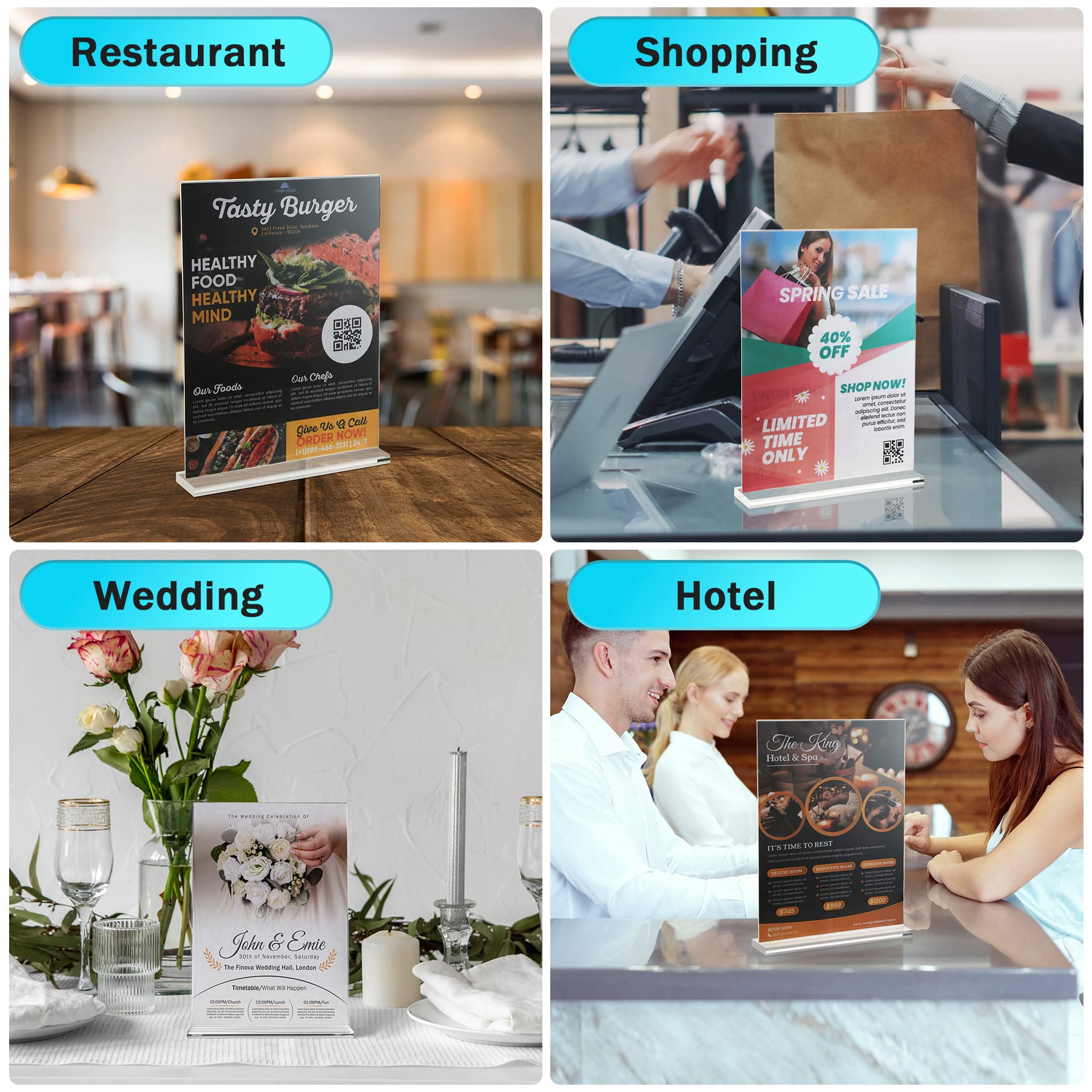 8 Pack Acrylic Sign Holder 8.5 x 11 Vertical, Clear T Shape Table Menu Display Stand, Multi-function Plastic Double-Sided Paper Picture Frames Flyer Document Holder for Displaying
