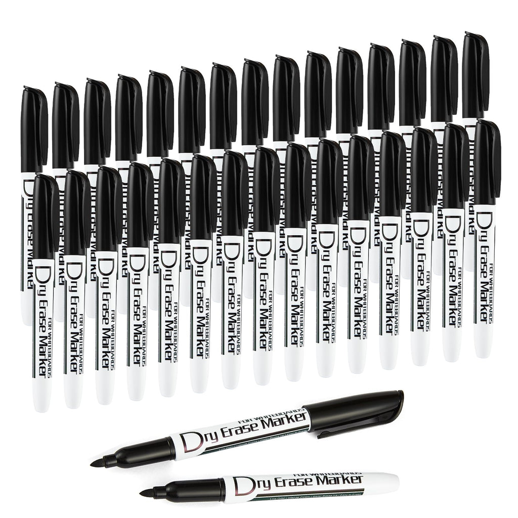 Black Dry Erase Markers Low Odor Fine Whiteboard Markers Thin Box of 30 markers