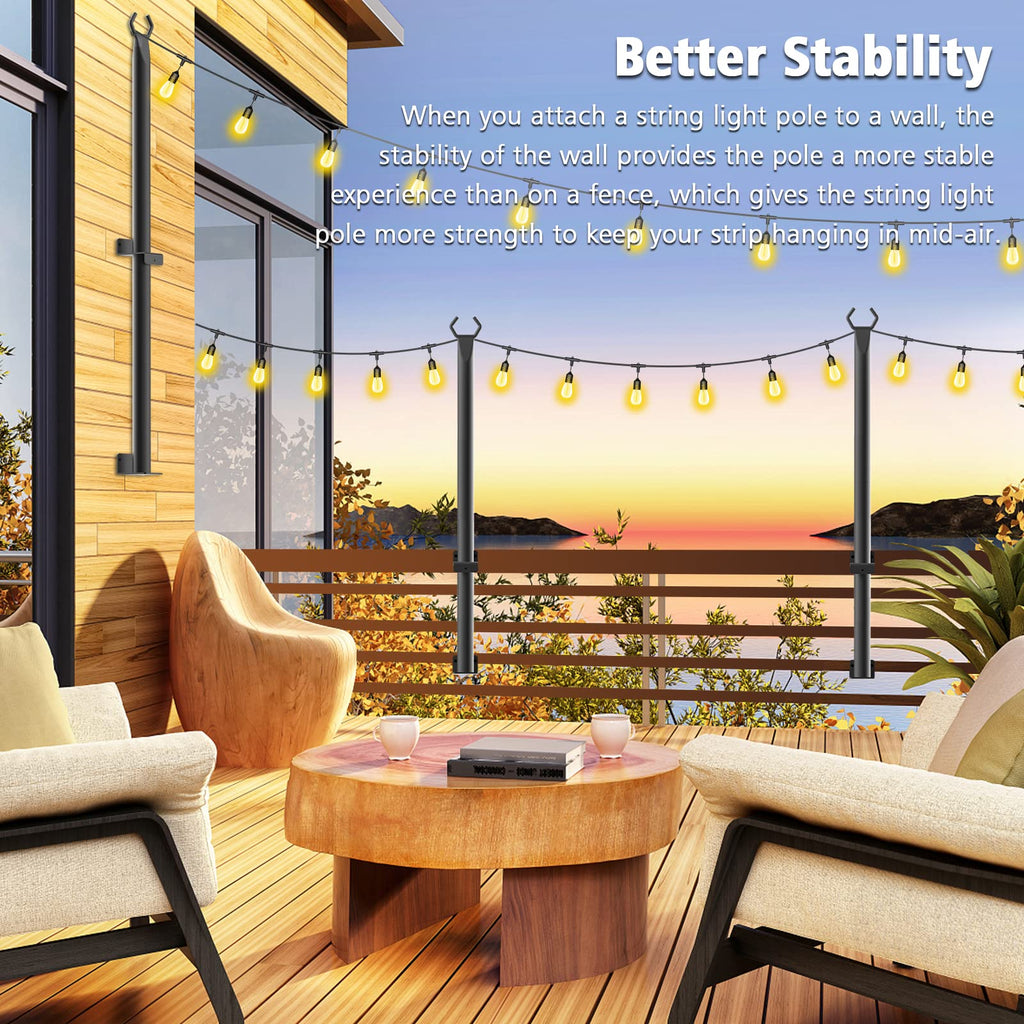 Beizelte 5FT String Light Poles 2Pack,Hanging Light Poles for Outside String Lights,with Fixing Clips and Suspended Base,Freestanding Outdoor Light Poles for Deck Bistro (2 Pack)