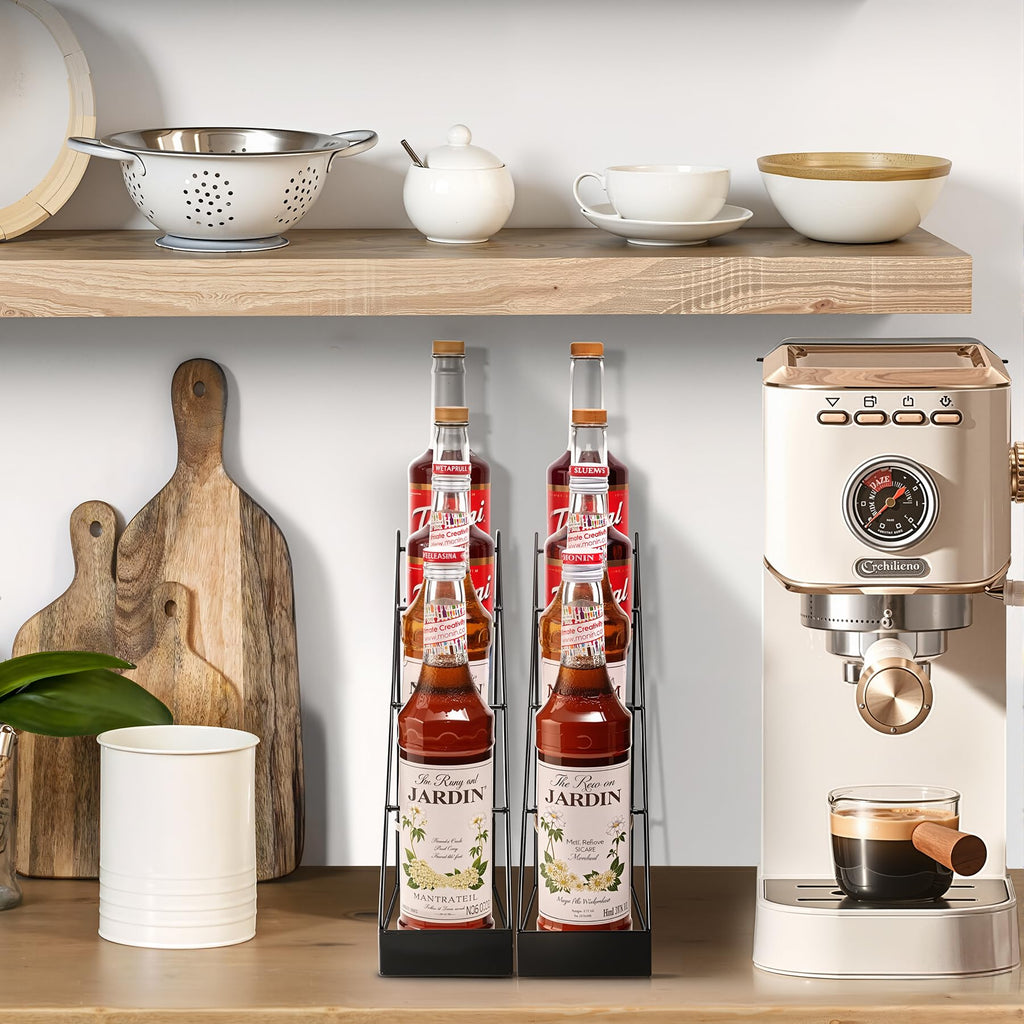 Mustry Coffee Syrup Rack for Coffee Bar Accessories, Compatible with Torani Syrup, Compatible with Monin Syrup, Coffee Bar Organizer Holds 4 Bottles