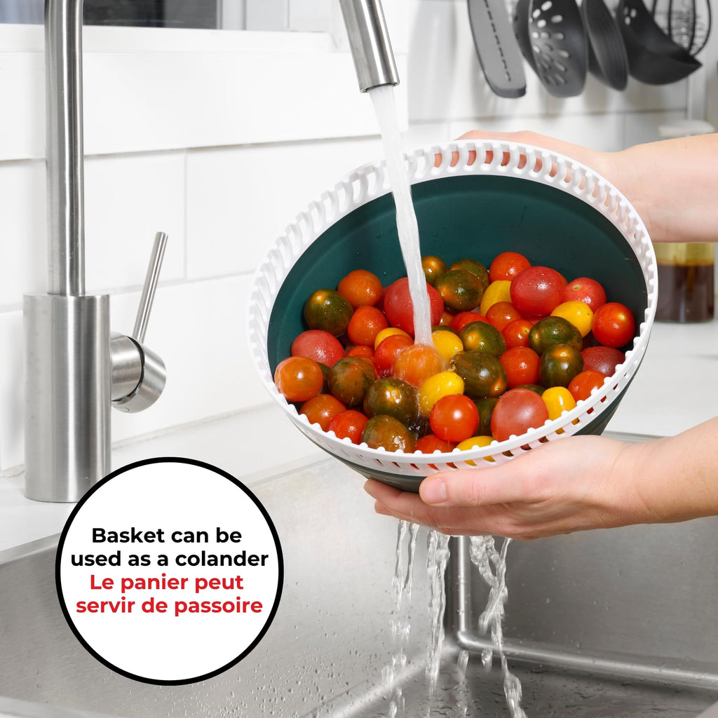 Starfrit Collapsible Salad Spinner 3L Capacity - Compact Storage - Basket Doubles as Colander - Bowl Can Be Used For Serving