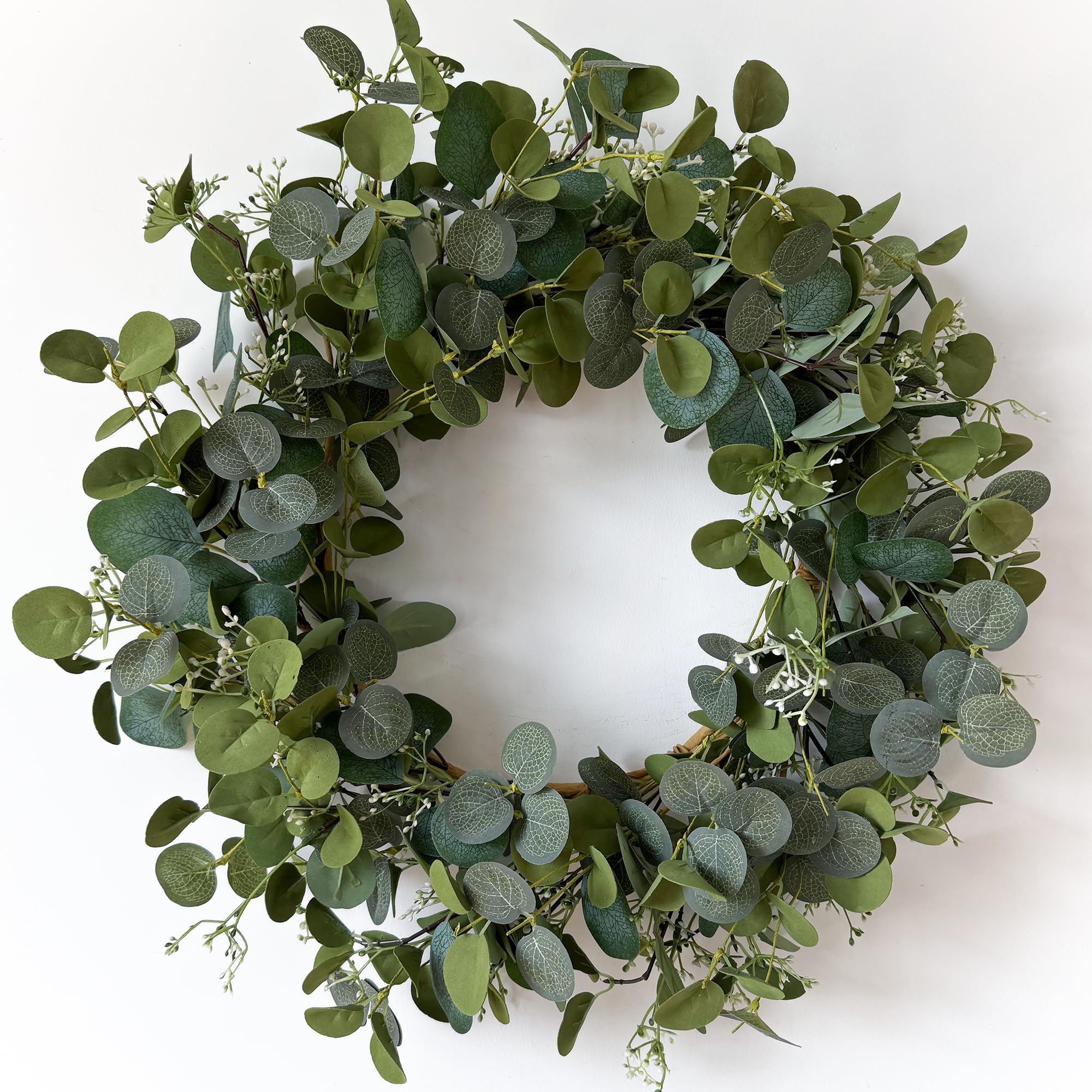 HomeKaren Eucalyptus Wreaths for Front Door 22" 55cm, Handmade Green Leaves Wreath for Summer, Spring and All Seasons, Greenery Floral Wreath for Wall and Outside