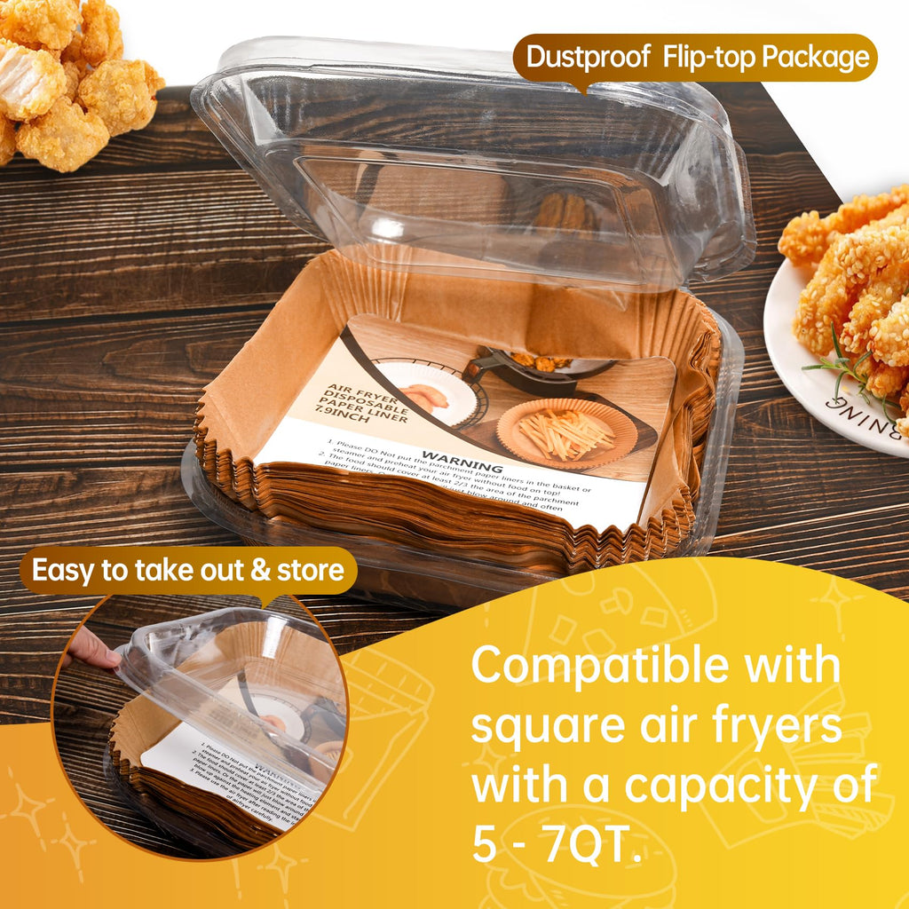 Disposable Air Fryer Liners, 200-Pack 9-Inch Square Parchment Paper - Non-Stick & Grease-Proof for 5-7 QT Air Fryer Baskets, Also Microwave Safe (100, 9 Inch)