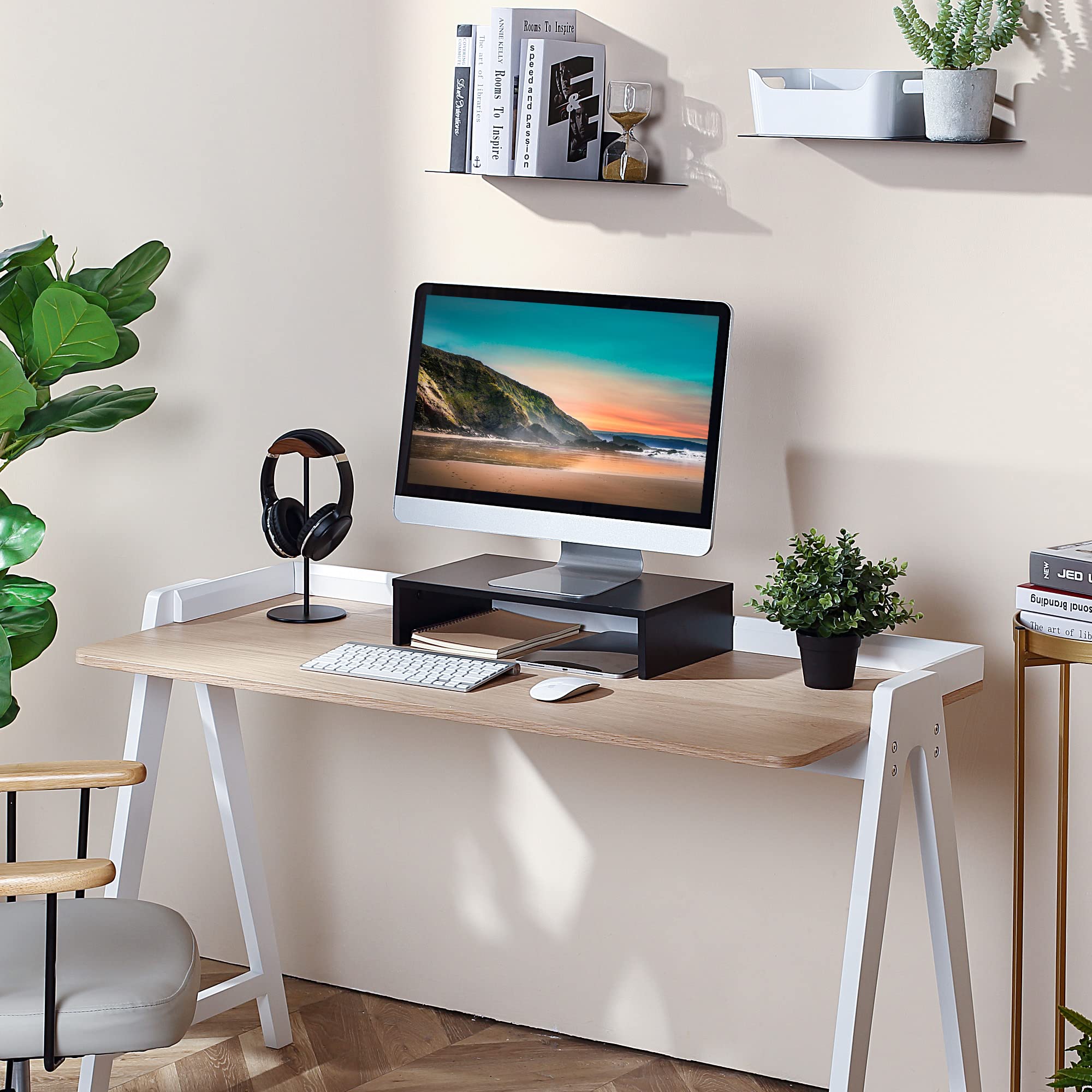 FITUEYES Computer Monitor Riser 16.7 inch Laptop Stand Save Space Desk Organizer with Keyboard Organizer Space Black DT104201WB