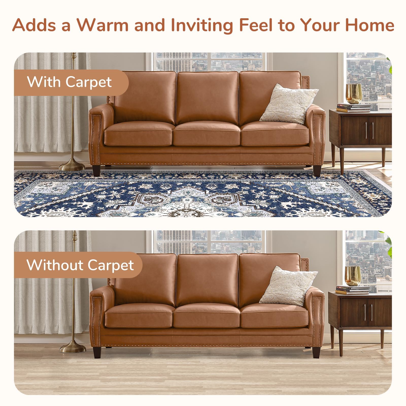 OPPODREAM Soft Entryway Rug 2x6, Rug Runner, Washable Hallways Carpet 2 x 6 with Non Slip Backing, Low-Pile Bedside Carpet 2 x 6, Long, Faux Cashmere, Navy Blue & Gold
