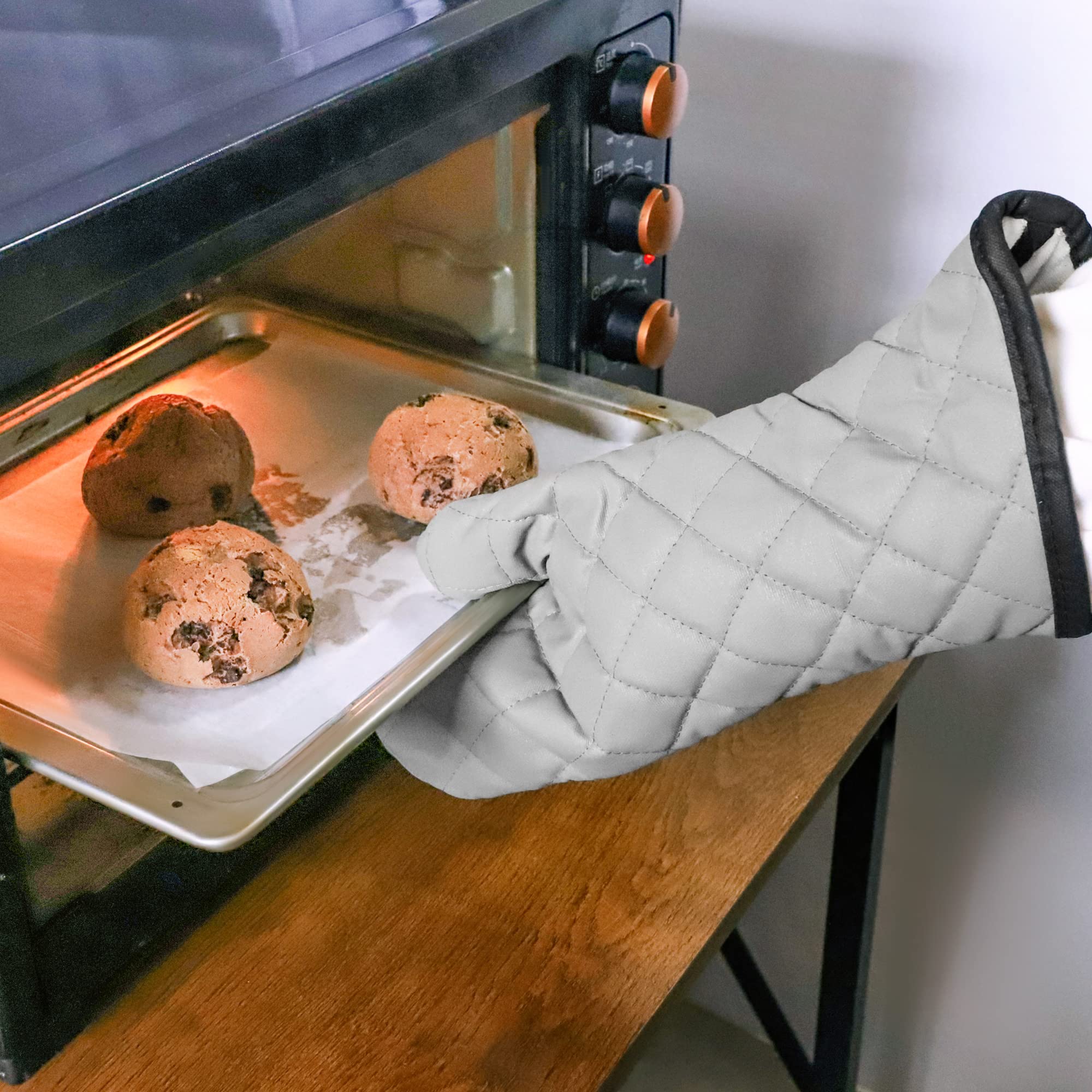 ARCLIBER Oven Mitts 1 Pair of Quilted Lining - Heat Resistant Kitchen Gloves,Flame Oven Mitt Set,Grey