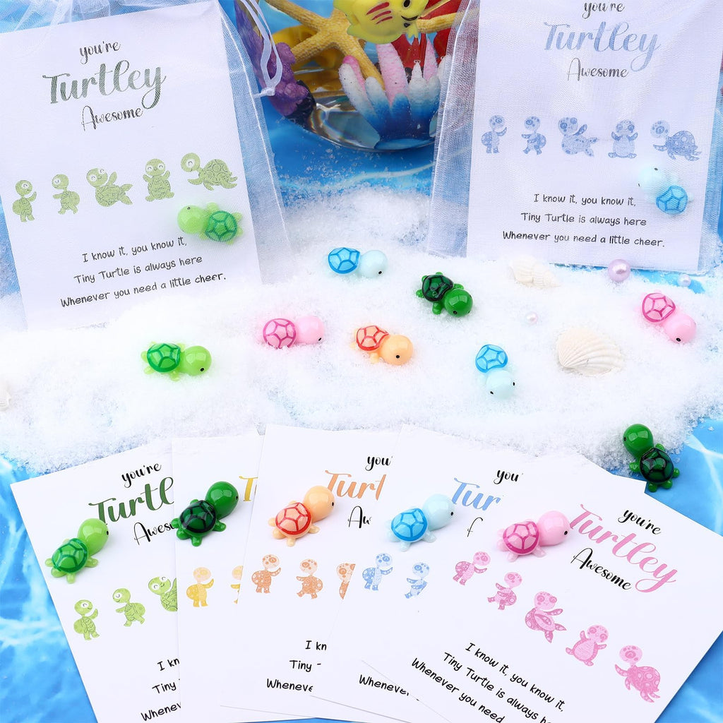 50 Sets You're Turtley Awesome Inspirational Gift 50 Turtle Greeting Cards Mini Sea Turtle Figure and Organza Bag Inspirational Employee Appreciation Gift Employee for Coworker Teacher Team Volunteer
