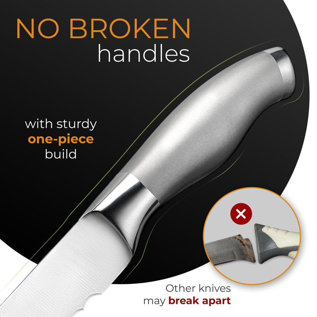 Orblue Serrated Bread Knife with Upgraded Stainless Steel Razor Sharp Wavy Edge Width - Bread Cutter Ideal for Slicing Homemade Bread, Bagels, Cake (8-Inch Blade with 5-Inch Handle)