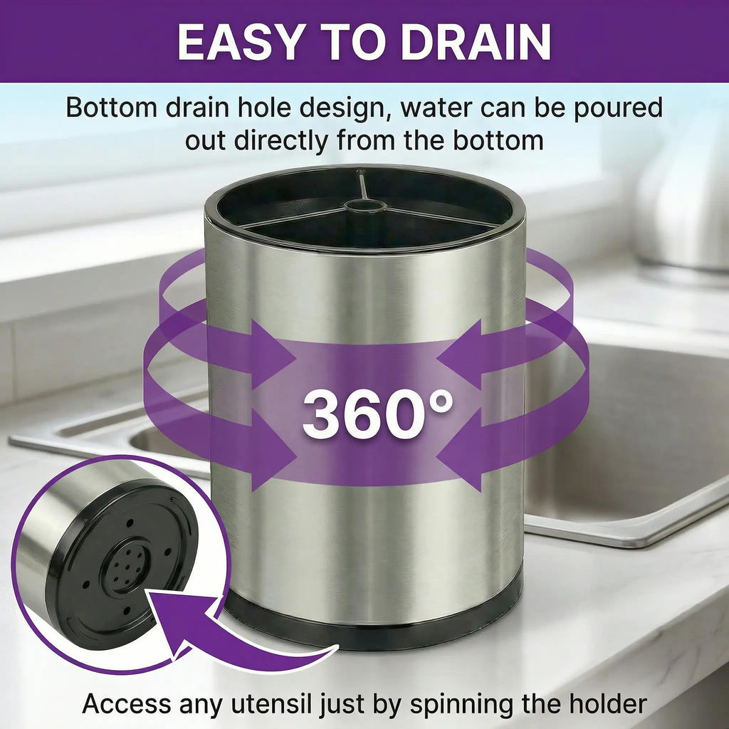 Utensil Holder Kitchen Utensil Holder 360° Rotating Stainless Utensil Holder For Counter Kitchen Utensil Organizer Detachable Base