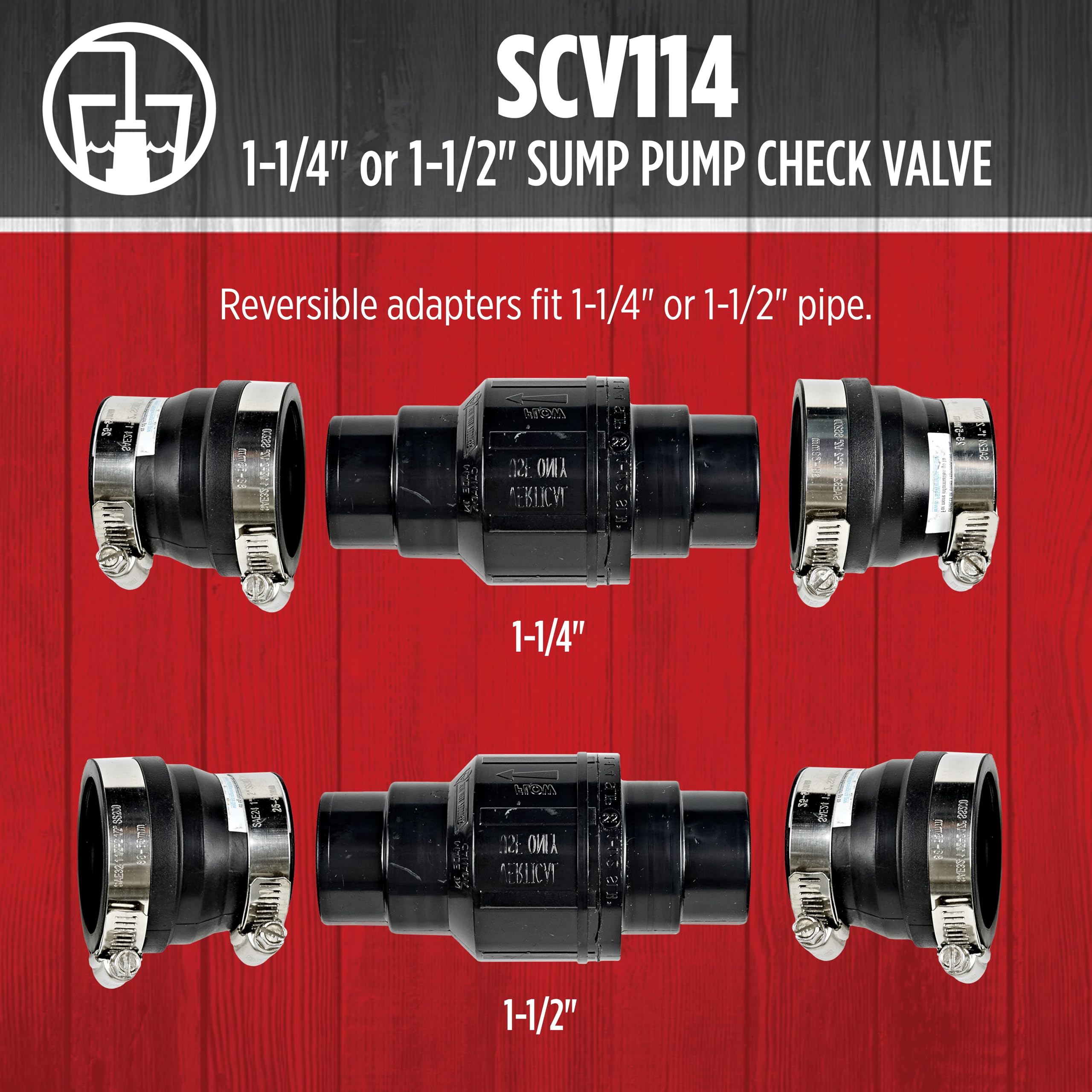Red Lion SCV114 1-1/4-Inch and/or 1-1/2-Inch ABS Vertical Sump Pump Check Valve, Black, 14942901