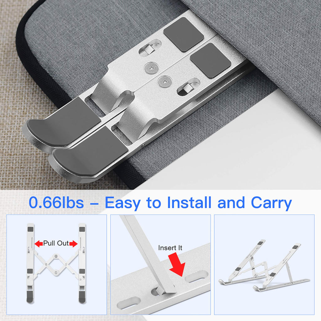 Adjustable Laptop Stand, Portable Folding Laptop Riser, 7-Levels Ventilated Aluminum Laptop Holder for Desk, Ergonomic Universal Computer Stand, Compatible with 9-17" Laptop, Silver