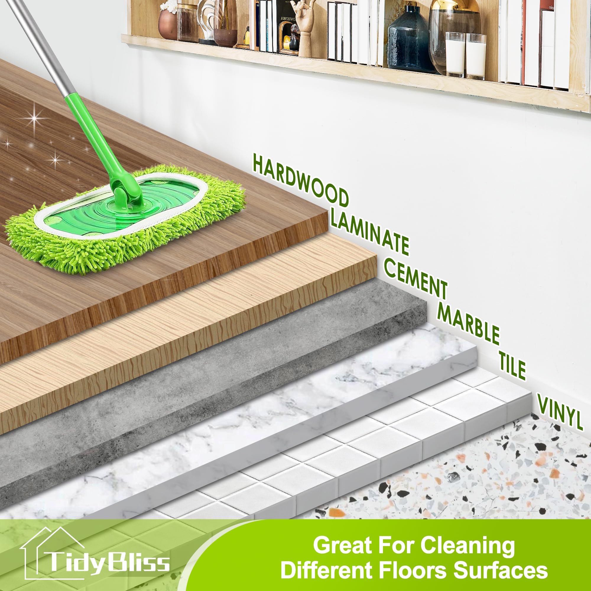 TidyBliss Reusable Microfiber Mop Pads 4 Pack Dry Sweeping Cloths & Wet Mopping Cloths Compatible with Swiiffer Sweeper