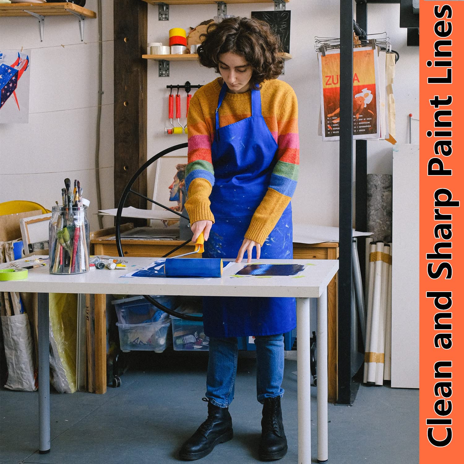 CHUANGSEED 3-Pack Blue Painters Tape 1.88 Inches x 60 Yards Blue Masking Tape Bulk - General Painting Painter's Tape Artisan Grade Wall Trim Tape (Blue)