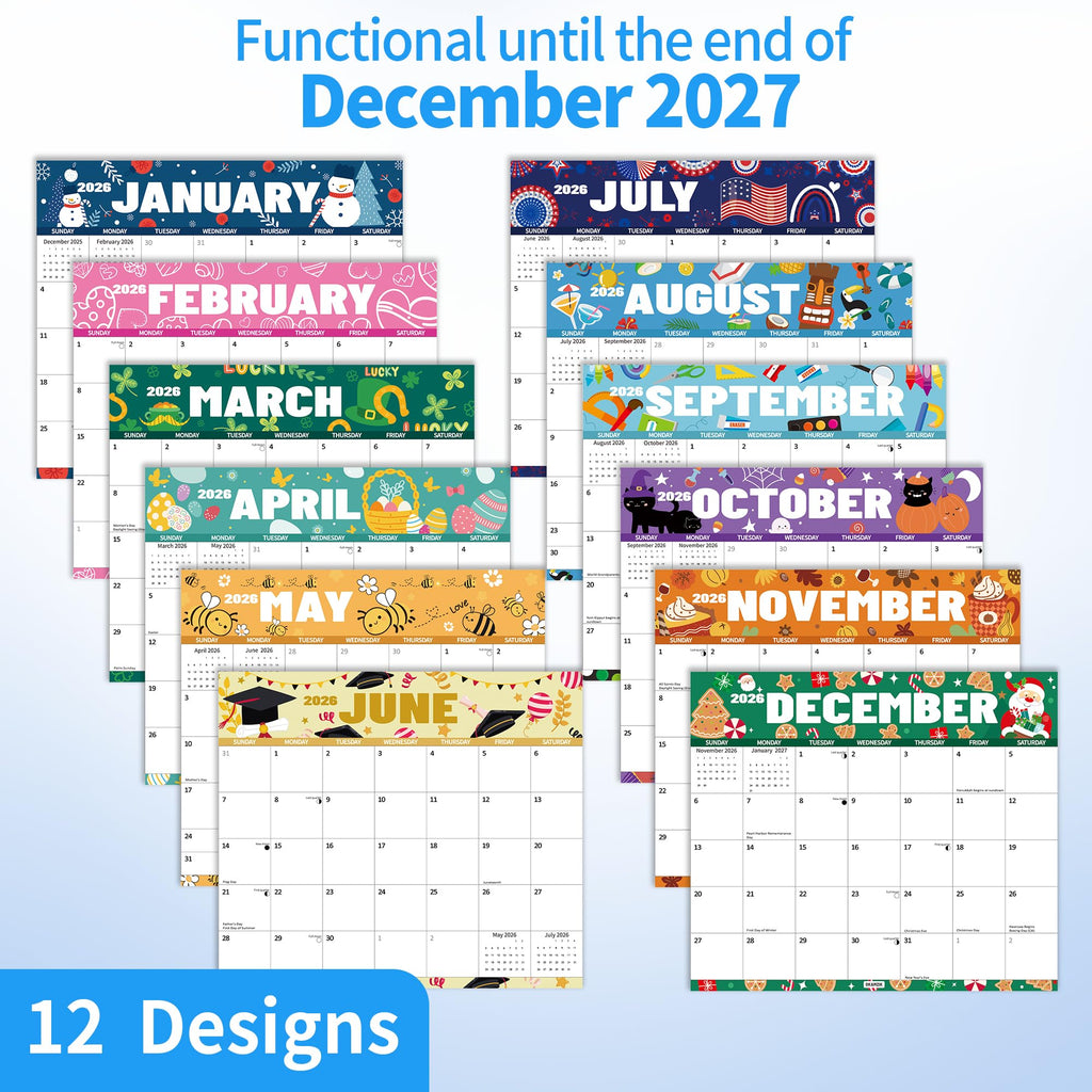 2026-2027 Magnetic Calendar for Refrigerator, 2 Years Fridge Calendar Magnet Runs Until December 2027, 24 Monthly with festival Design for Easy Organizing - 13''11.5''