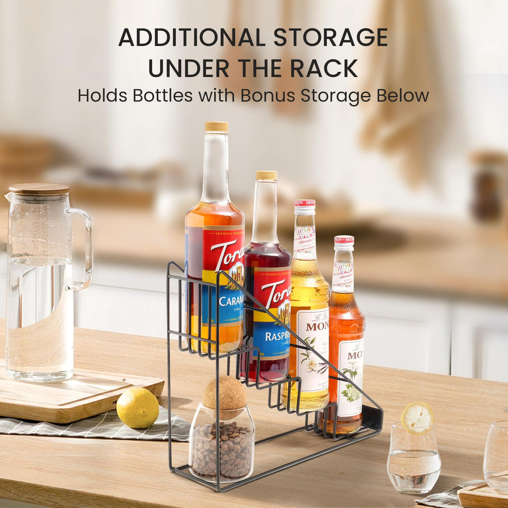 Mustry Coffee Syrup Rack for Coffee Bar Accessories, Compatible with Torani Syrup, Compatible with Monin Syrup, Coffee Bar Organizer Holds 4 Bottles