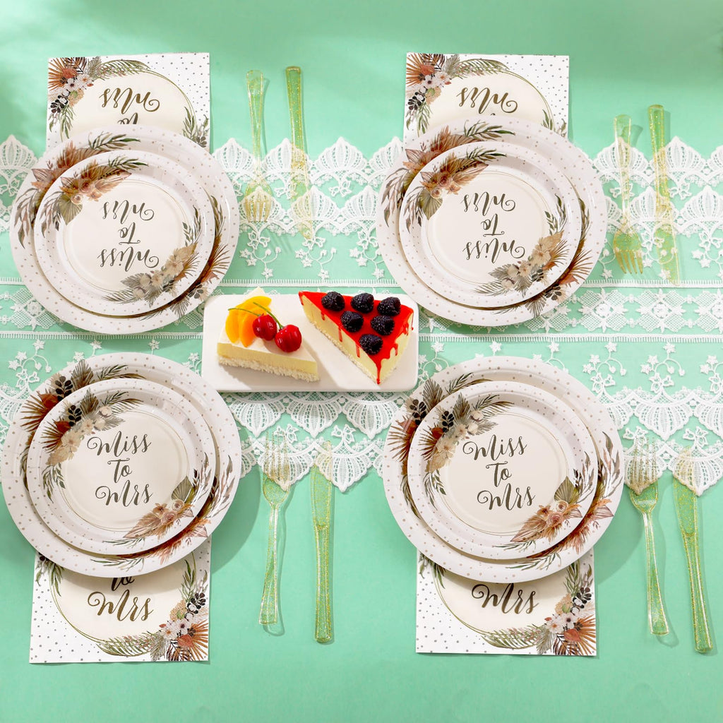 Gudvilla Boho Bridal Shower Decorations, 168Pcs Bridal Shower Plates and Napkins Sets Serve 24, Miss to Mrs, Love is In Bloom, Love is Brewing, Bride To Be, Bachelorette, Fall in Love Wedding Shower