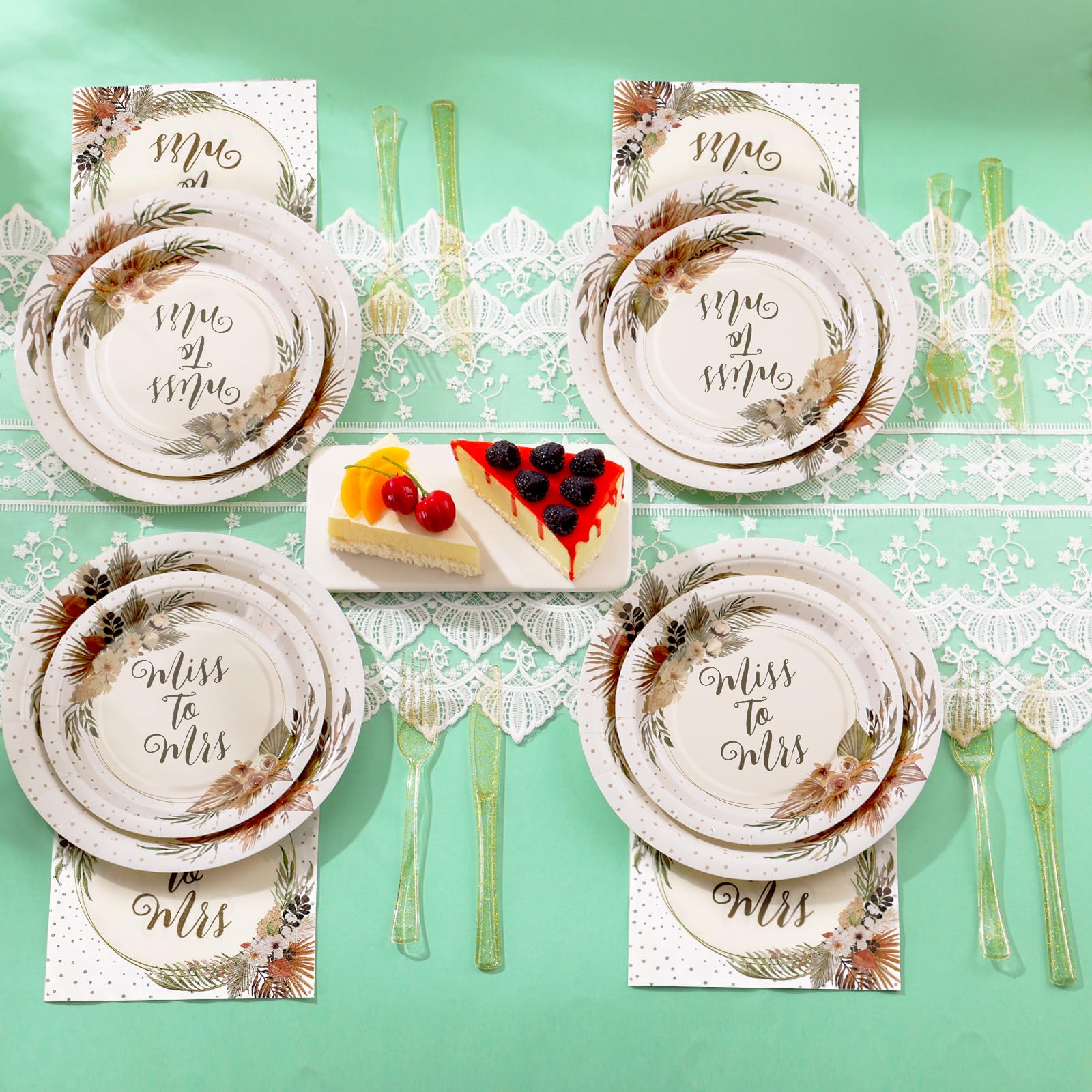 Gudvilla Boho Bridal Shower Decorations, 168Pcs Bridal Shower Plates and Napkins Sets Serve 24, Miss to Mrs, Love is In Bloom, Love is Brewing, Bride To Be, Bachelorette, Fall in Love Wedding Shower