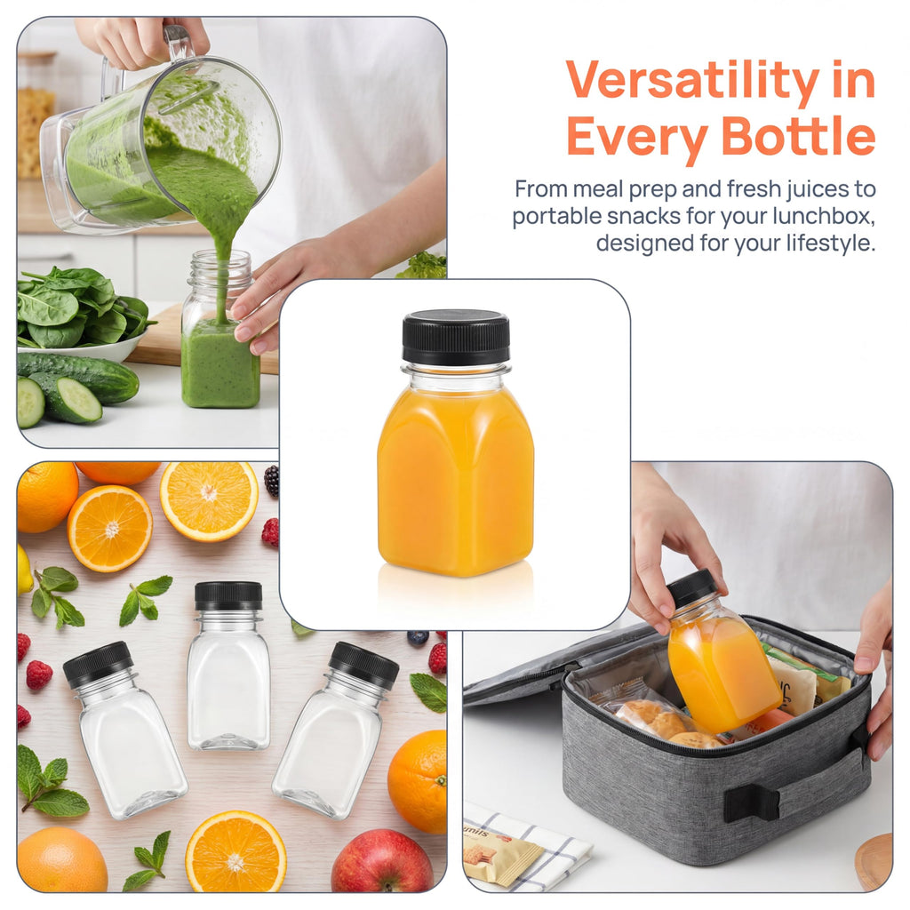 Dicunoy 30 Pack 4 OZ Plastic Juice Bottles with Lid, Mini Ginger Shot Bottles, Empty Small Drink Containers for Mini Fridge, Reusable Small Beverage Bottle for Juice, Smoothie, Milk, Cold Beverage