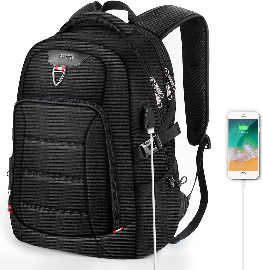 HOMIEE 17.3 Inch Travel Backpack, Large Capacity Breathable Loptop Backpack, Backpack with USB Charging Port for Business Travel School, Black