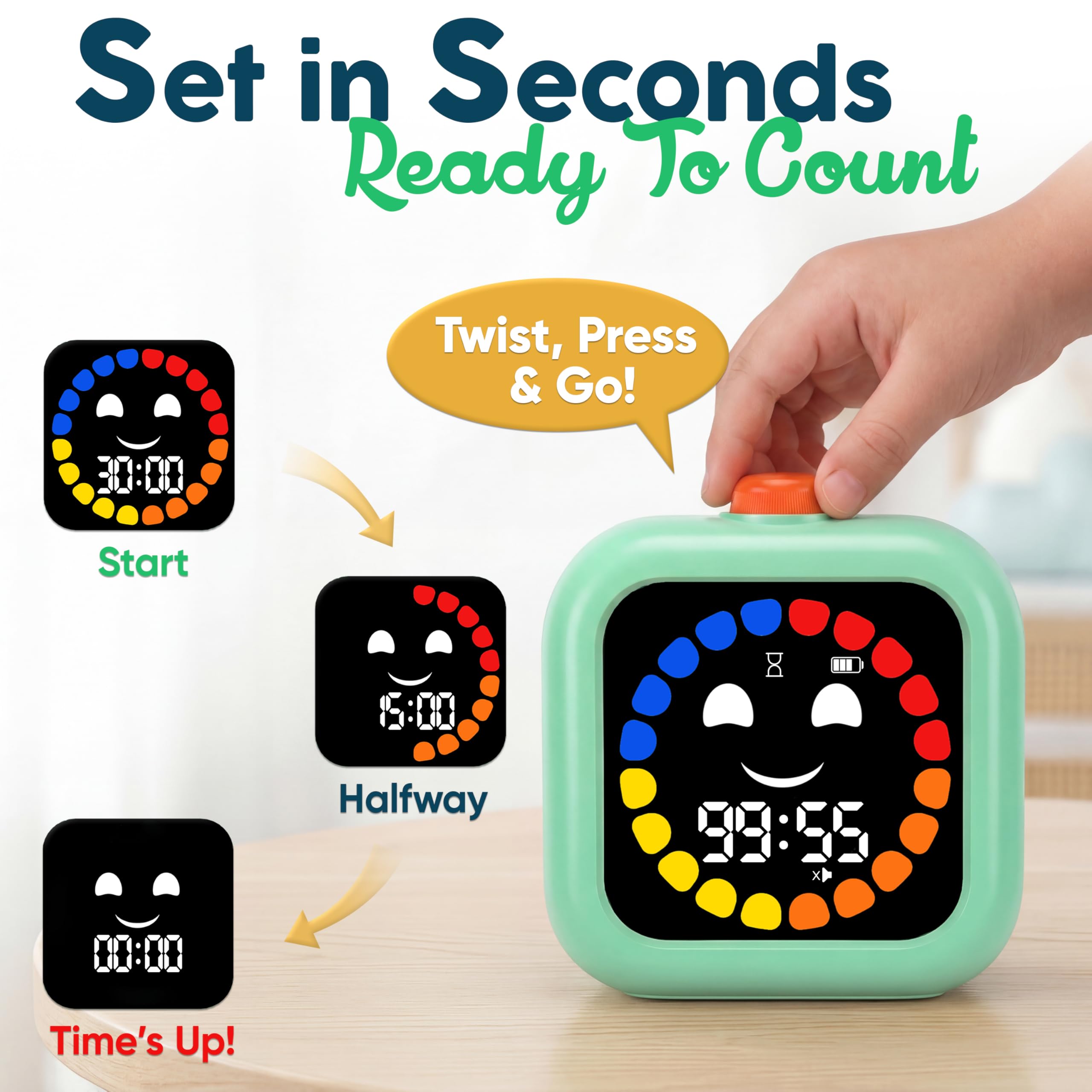 Digital Visual Timer for Kids - Rechargeable 99 Min Timer - Focus & Smoother Routines - Visual Timer for Classroom, ADHD Autism Toddler Support - Daily Use at Home, Therapy or School